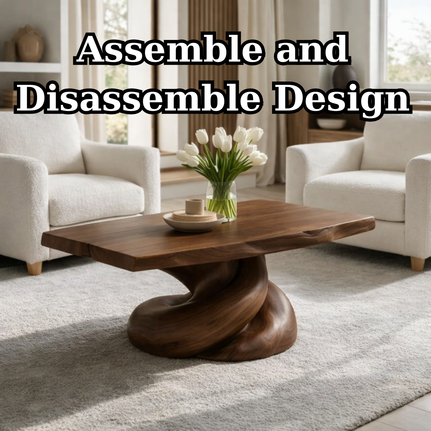 Solid Wood Coffee Table with Live Edge Top and Organic Sculptural Base