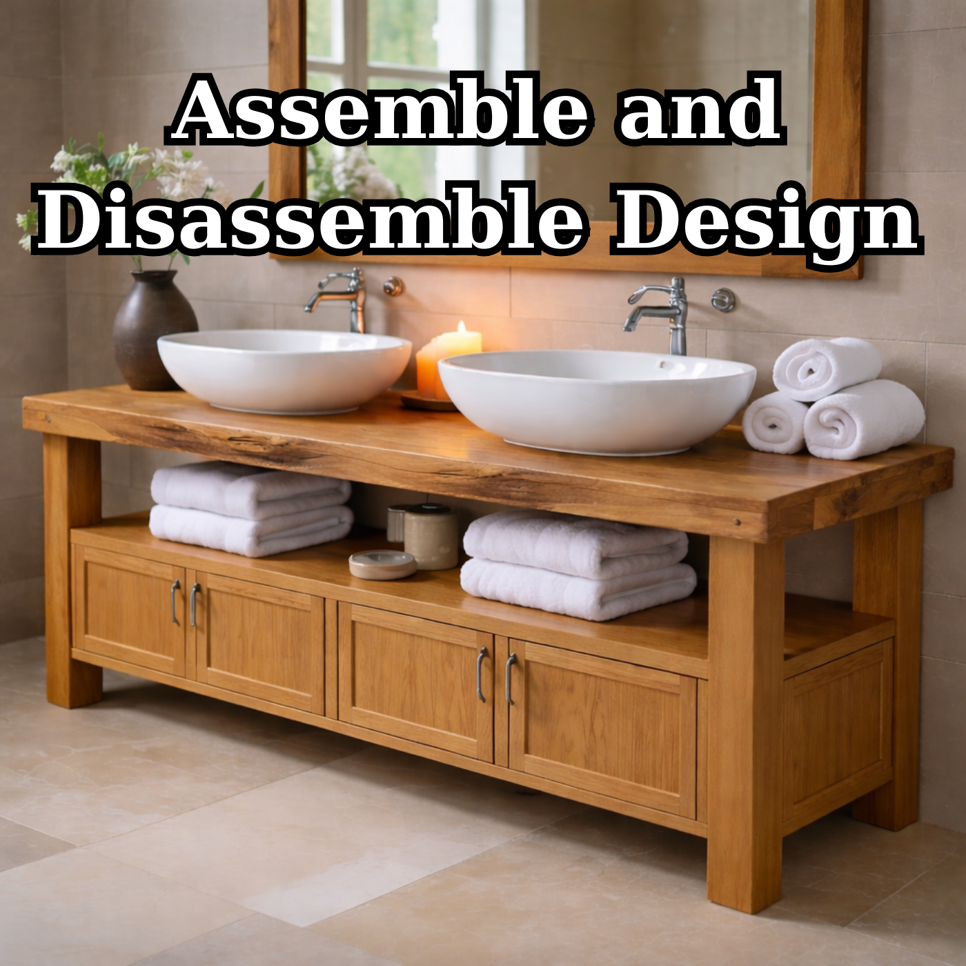 Solid Wood Bathroom Vanity with Storage Cabinet and Open Shelf