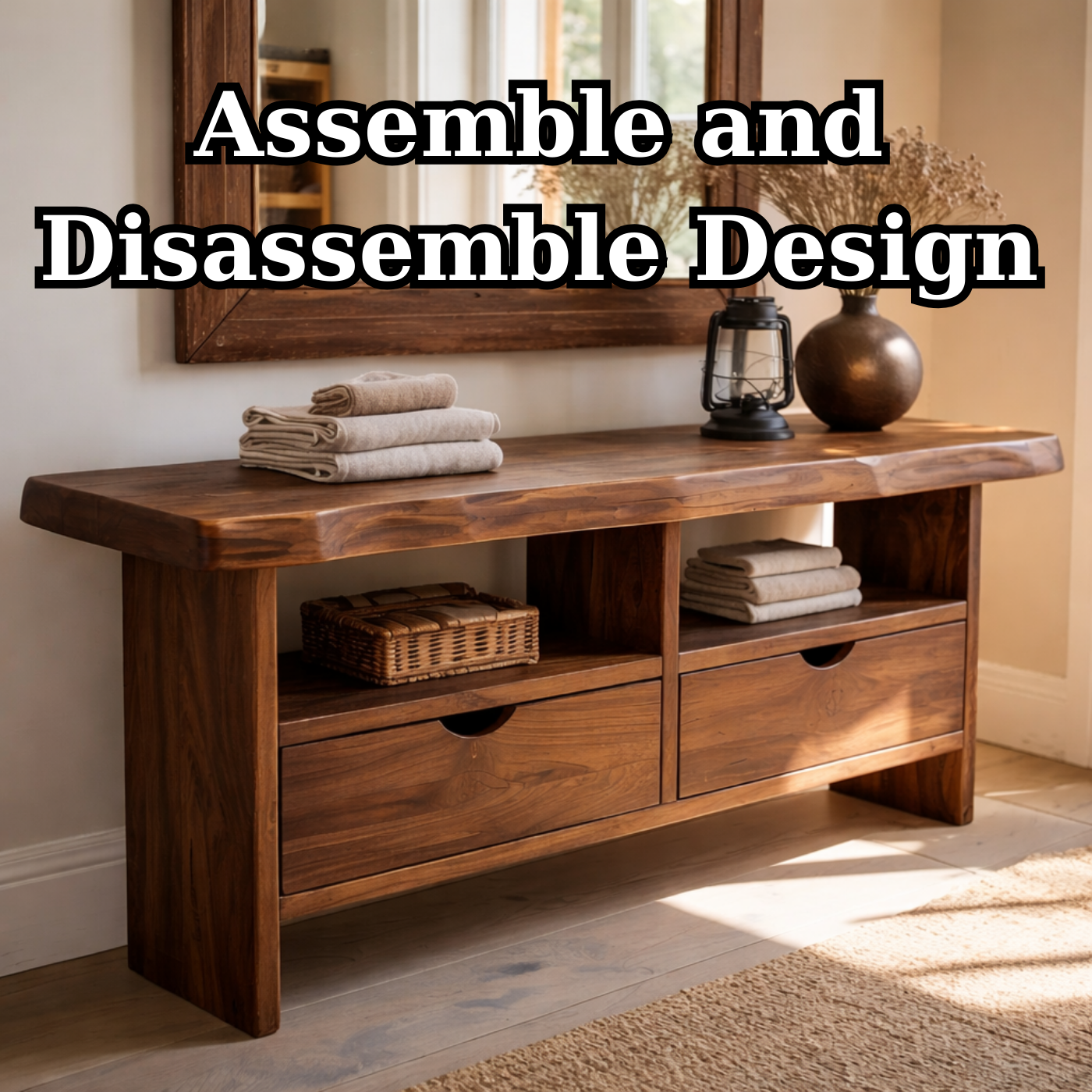 Solid Wood Console Table with Live Edge Top and Drawers for Storage