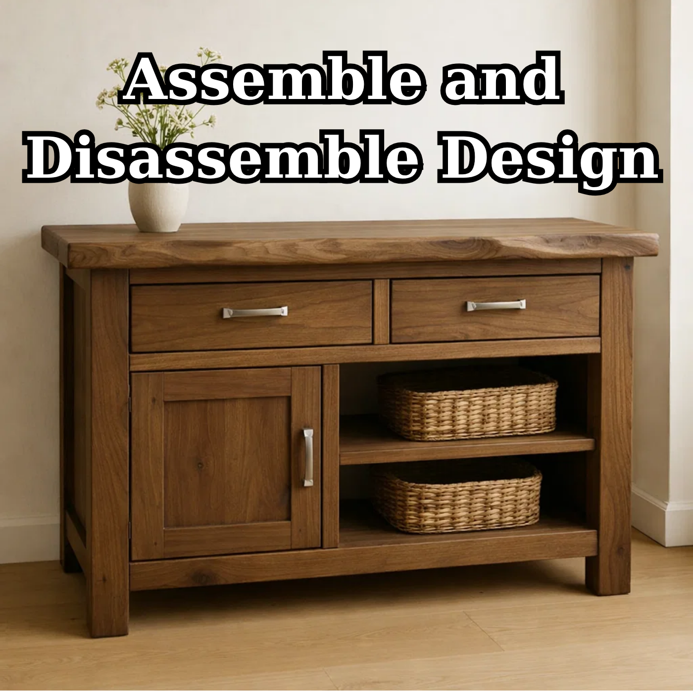 Solid Wood Console Table with 2 Drawers and Open Shelving for Storage