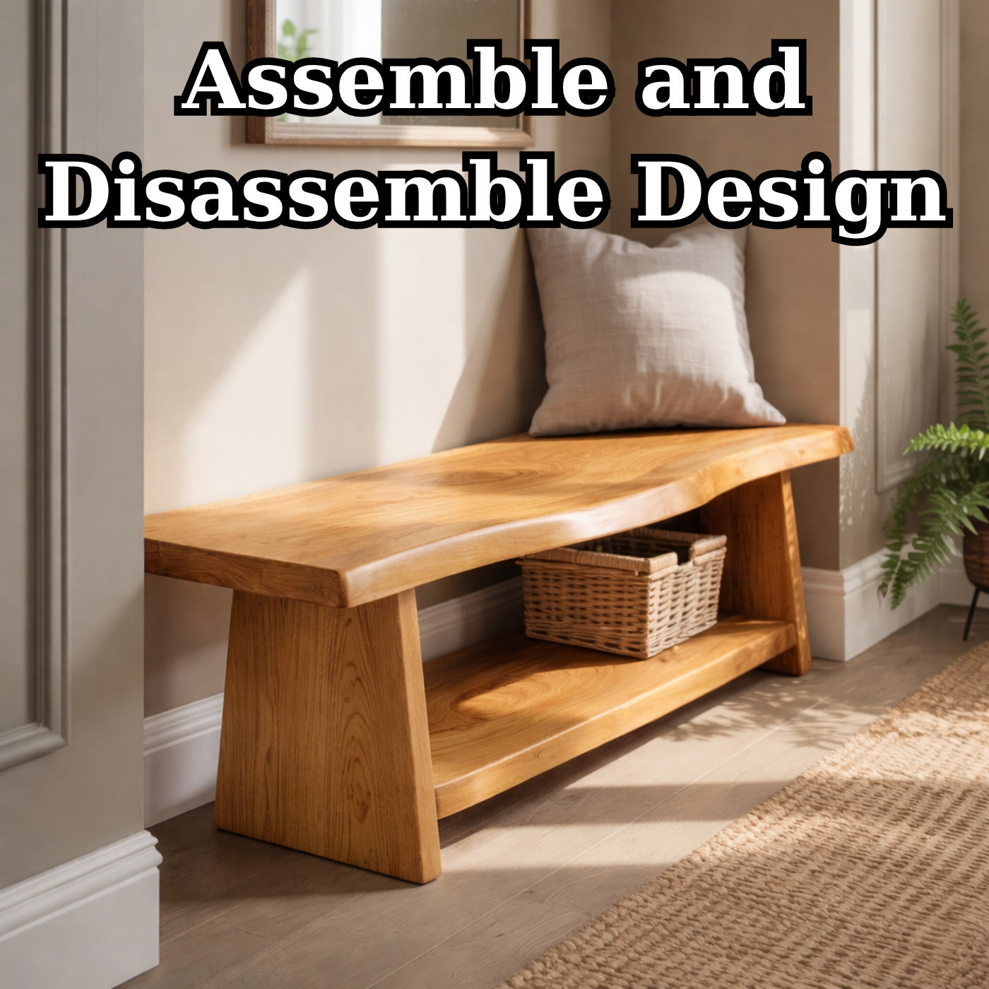 Solid Wood Live Edge Entryway Bench with Lower Shelf – Natural Wood Storage Bench