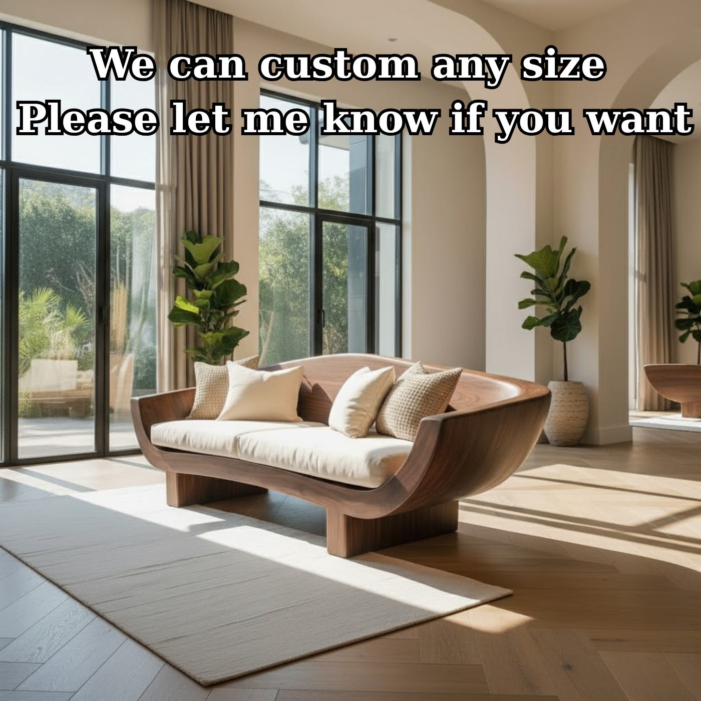 Luxury Sculptural Solid Wood Sofa with Organic Curved Frame