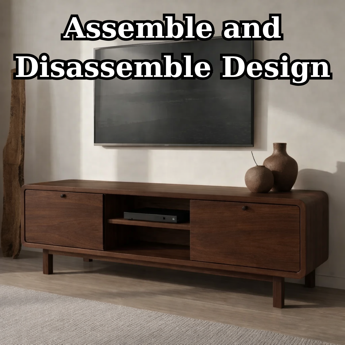 Minimalist Solid Wood TV Stand with Sliding Doors – Modern Rustic Media Console