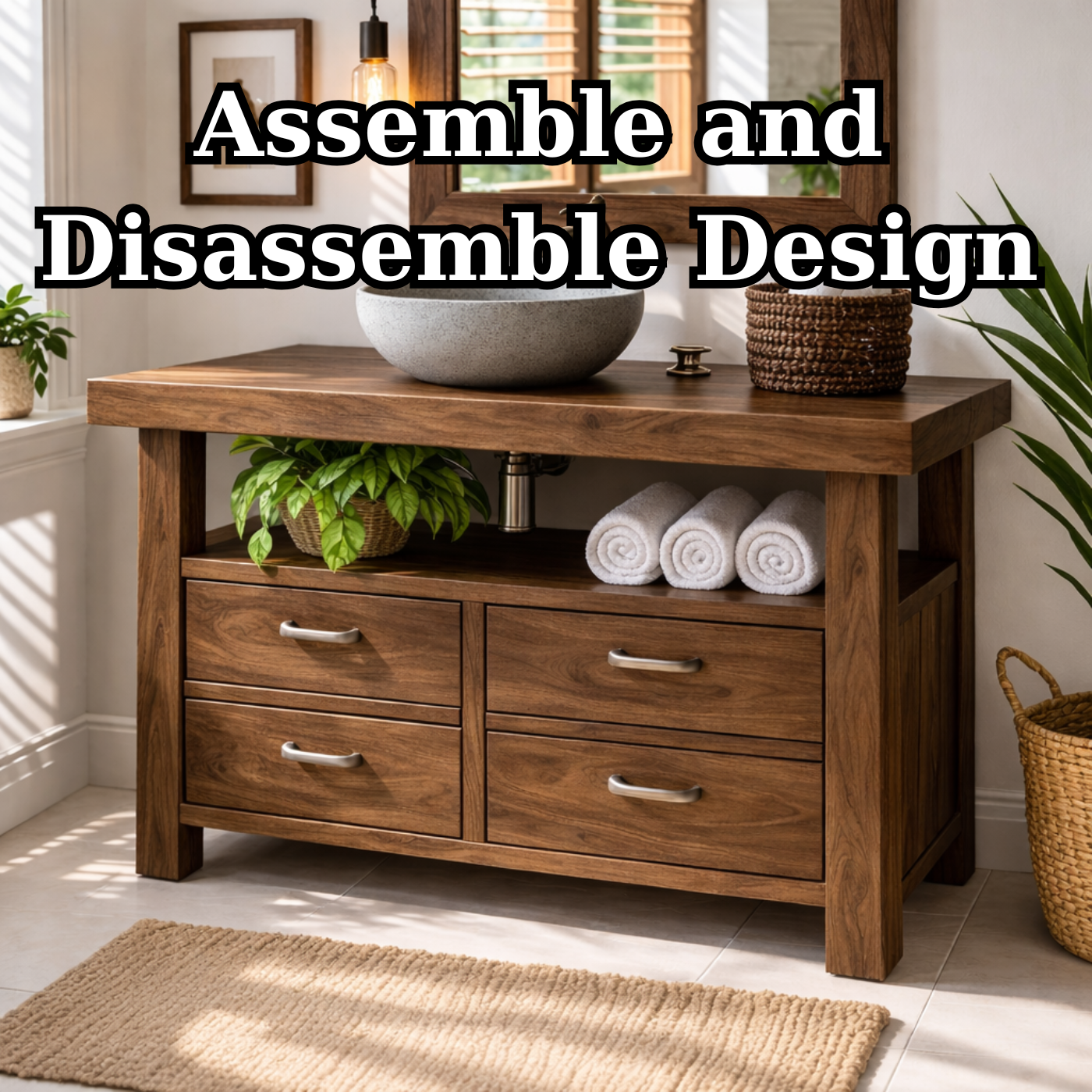 Solid Wood Bathroom Vanity with Four Drawers and Open Shelf for Transitional and Modern Bathrooms