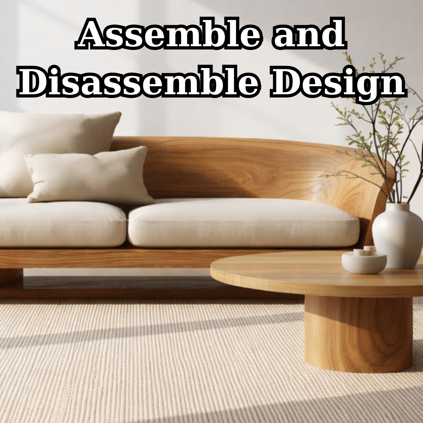 Solid Wood Curved Sofa – Sculptural Wooden Sofa with Organic Backrest