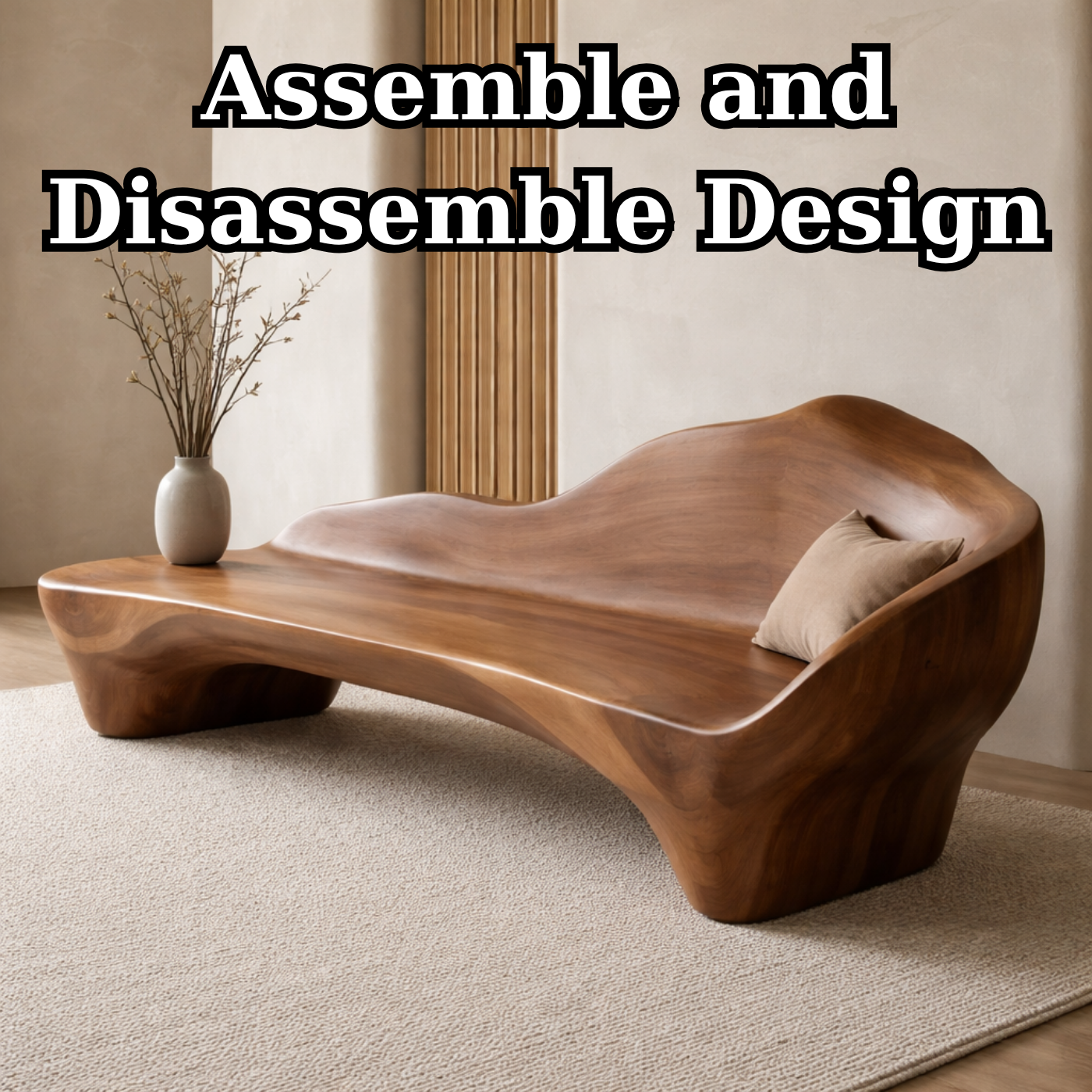 Handcrafted Solid Wood Sofa with Organic Curves – Minimalist Contemporary Statement Furniture