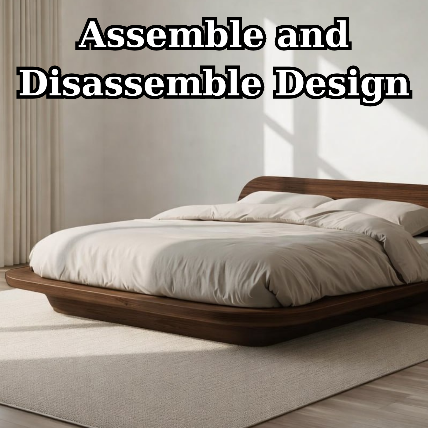 Modern Low Platform Bed Frame, Curved Minimalist Bed, Statement Bedroom Furniture for Home