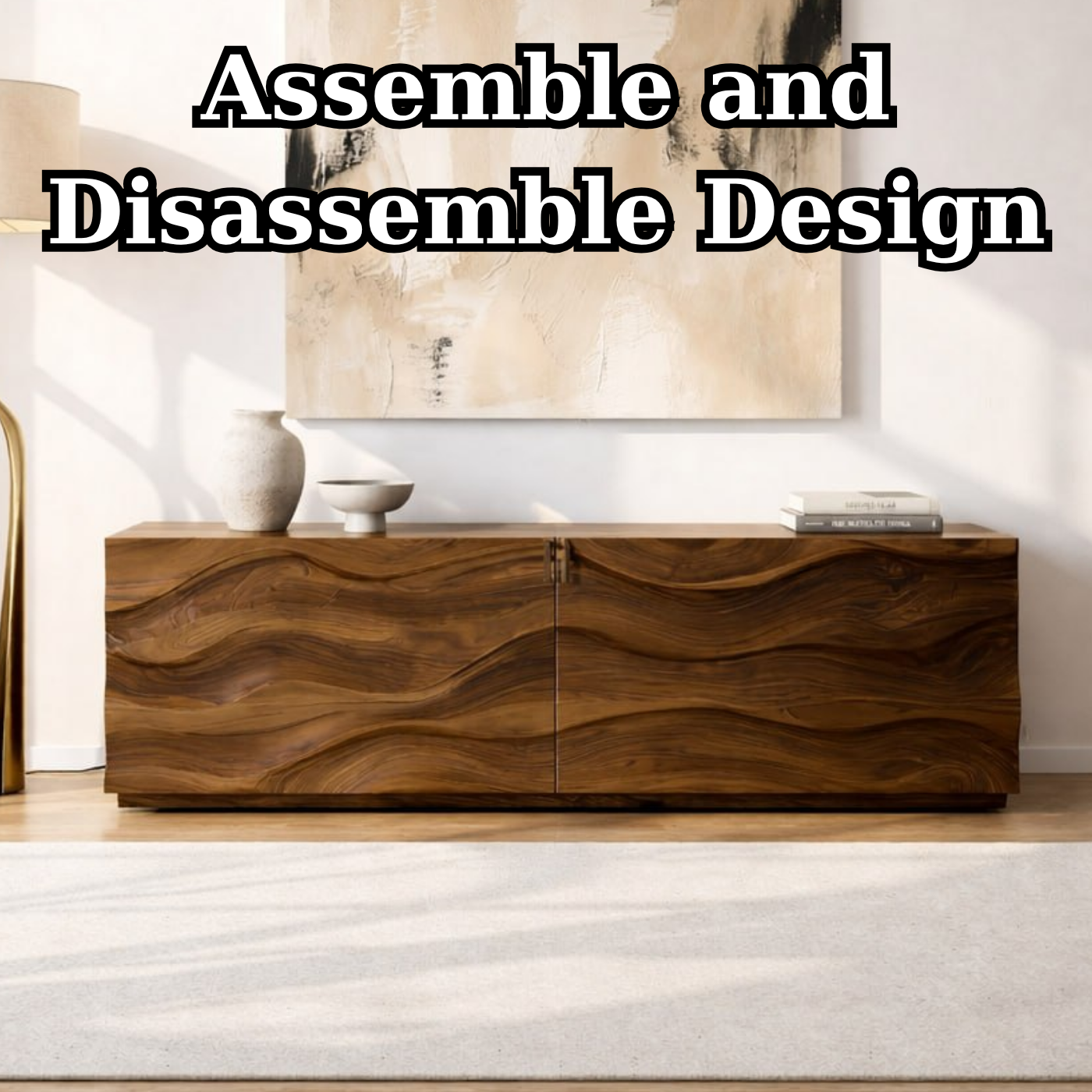 Modern Console Table with Wave Front, Minimalist Entryway Cabinet for Living Room Storage