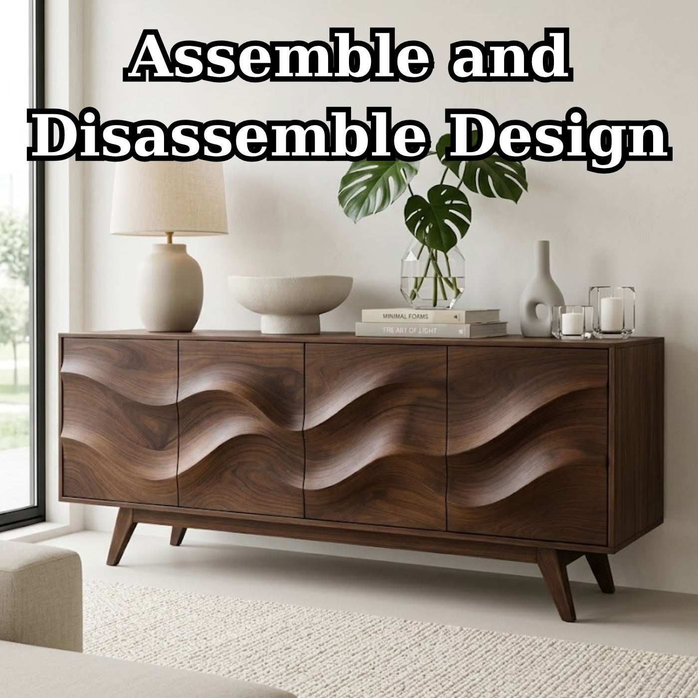 Solid Wood Console Table with Sculptural Wave Front for Modern Entryway