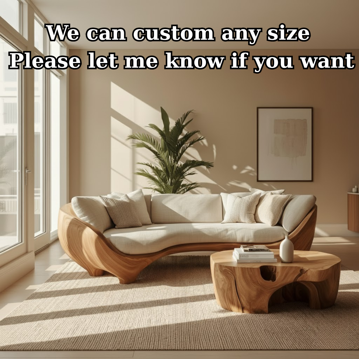 Luxury Curved Solid Wood Sofa with Organic Modern Design