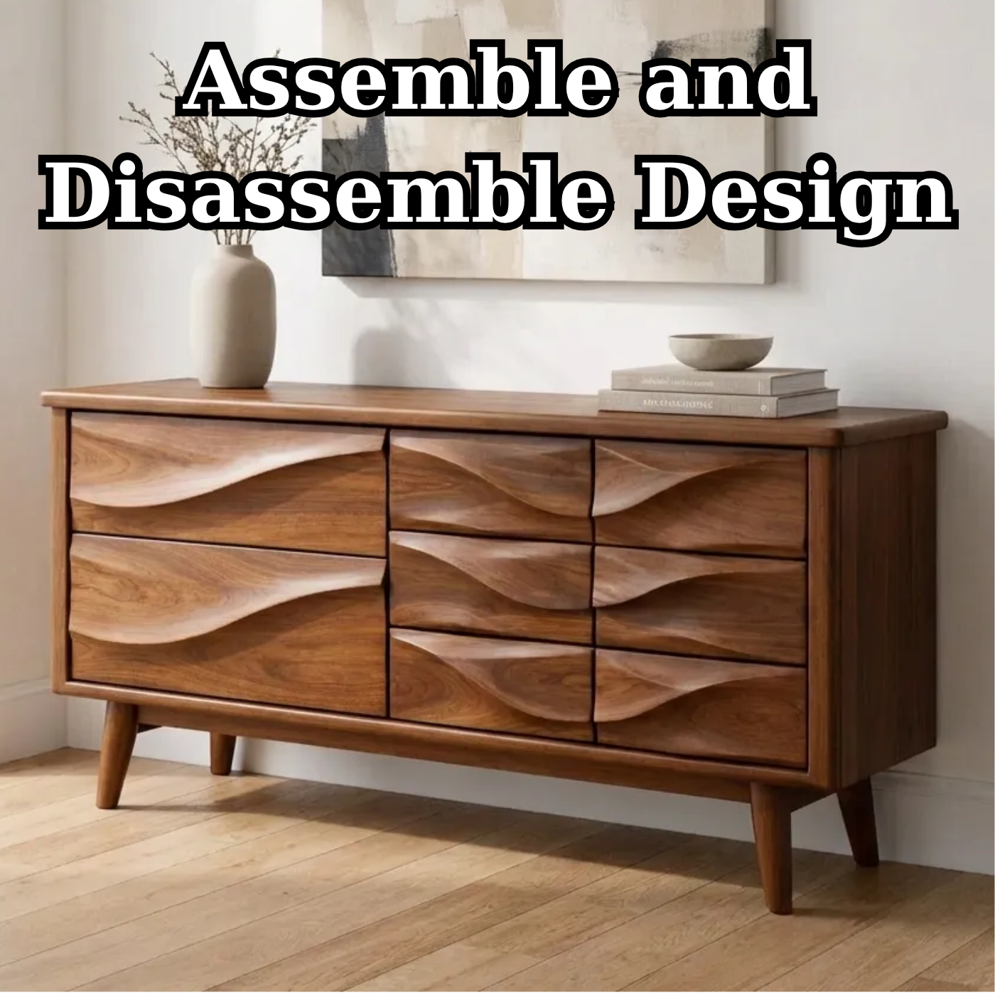 Solid Wood Console Table with Multi Drawer Wave Front Design for Modern Home