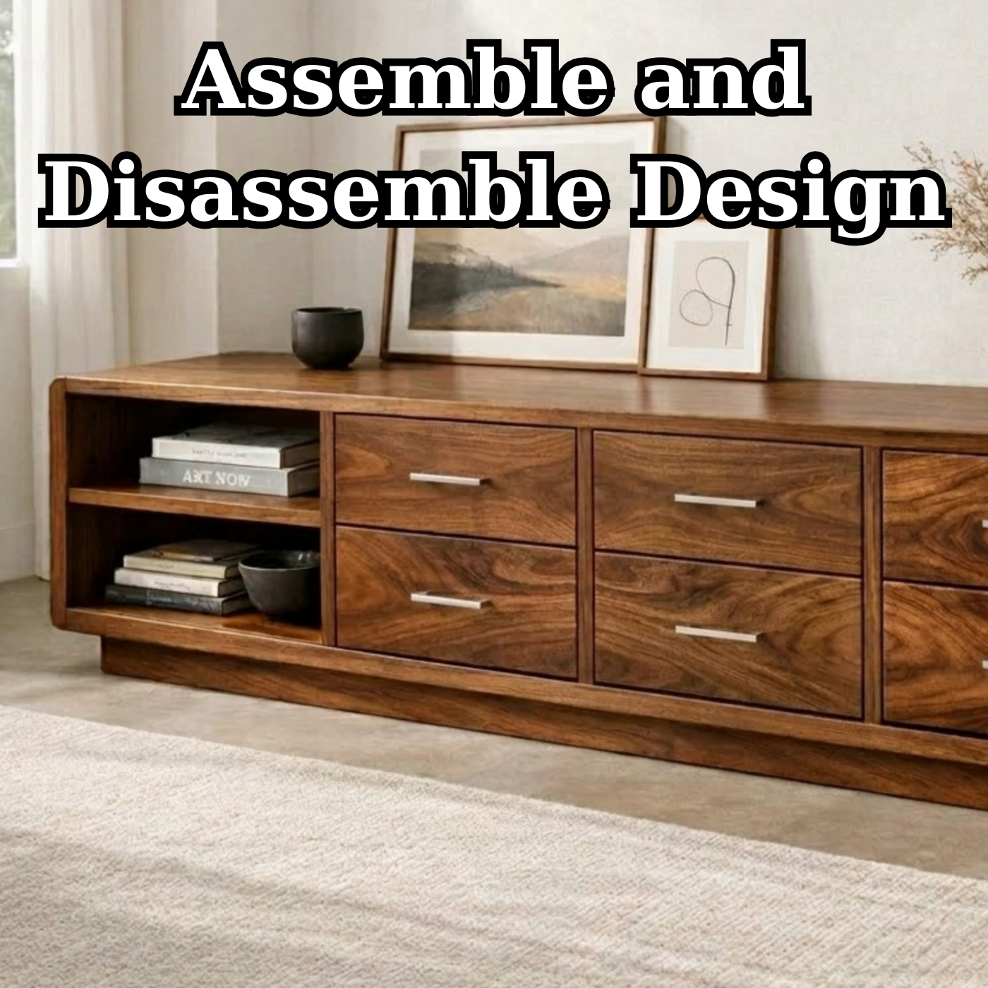 Solid Wood Modern TV Stand with Drawers and Open Shelf Storage