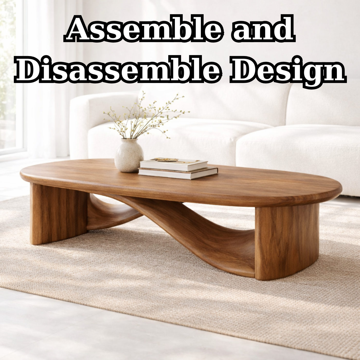 Handcrafted Solid Wood Coffee Table with Sculptural Curved Design