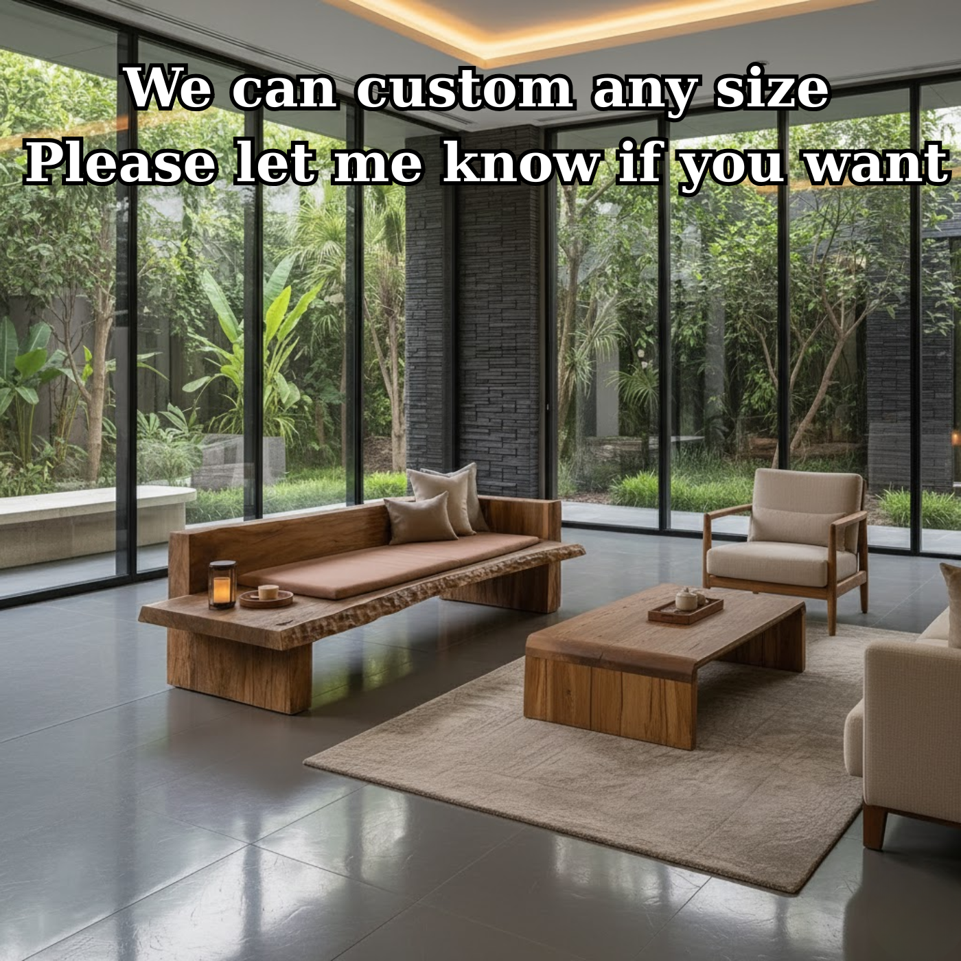Solid Wood Live Edge Wooden Sofa Contemporary Rustic Style