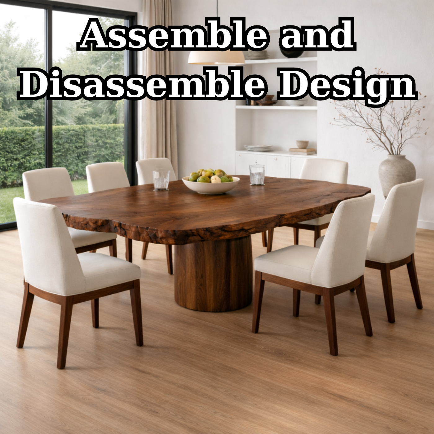 Handcrafted Solid Wood Round Dining Table with Live Edge Top and Pedestal Base