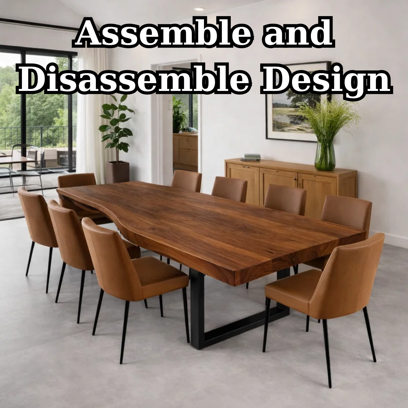 Handcrafted Solid Wood Dining Table with Live Edge Top and Black Metal Frame