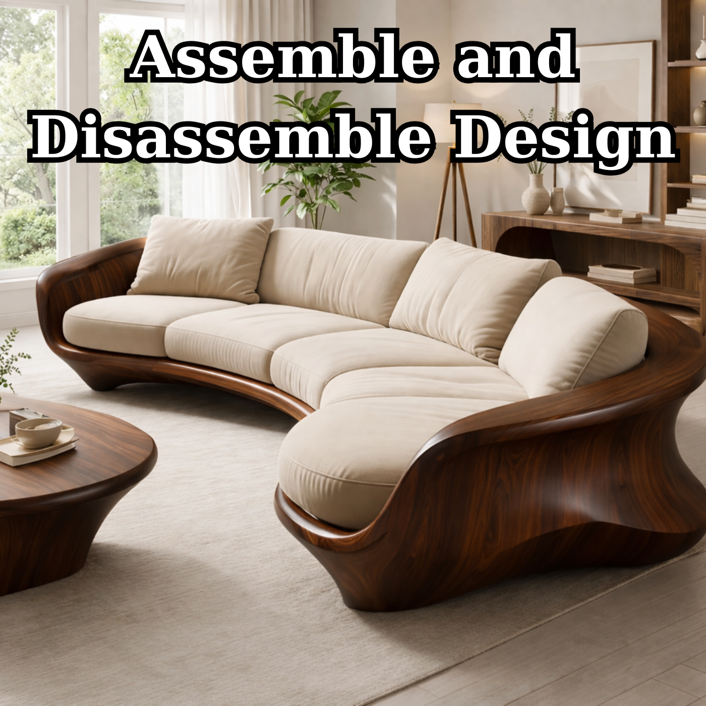 Curved Solid Wood Sofa with Sculptural Frame – Luxury Modern Organic Design