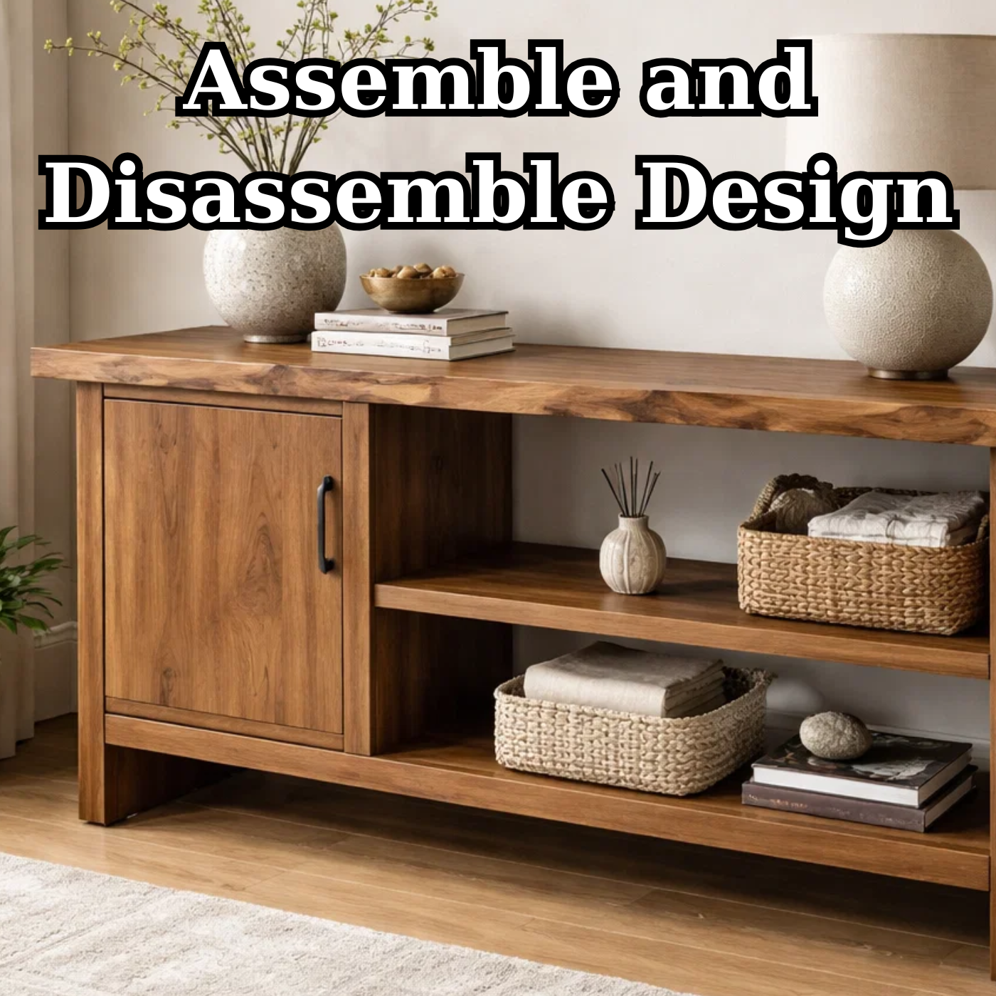Solid Wood Console Table with Storage Shelf – Modern Entryway Cabinet with Door