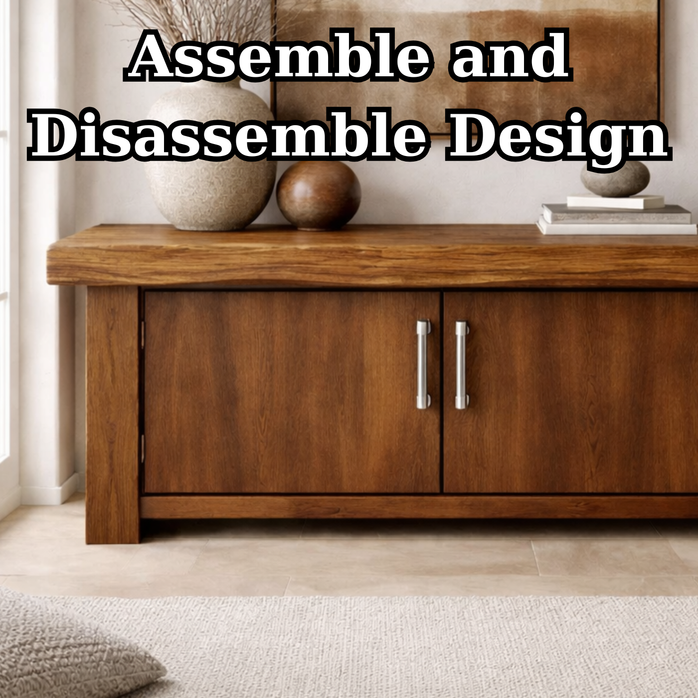 Solid Wood Console Cabinet – Modern Rustic Entryway Storage Table with Double Doors