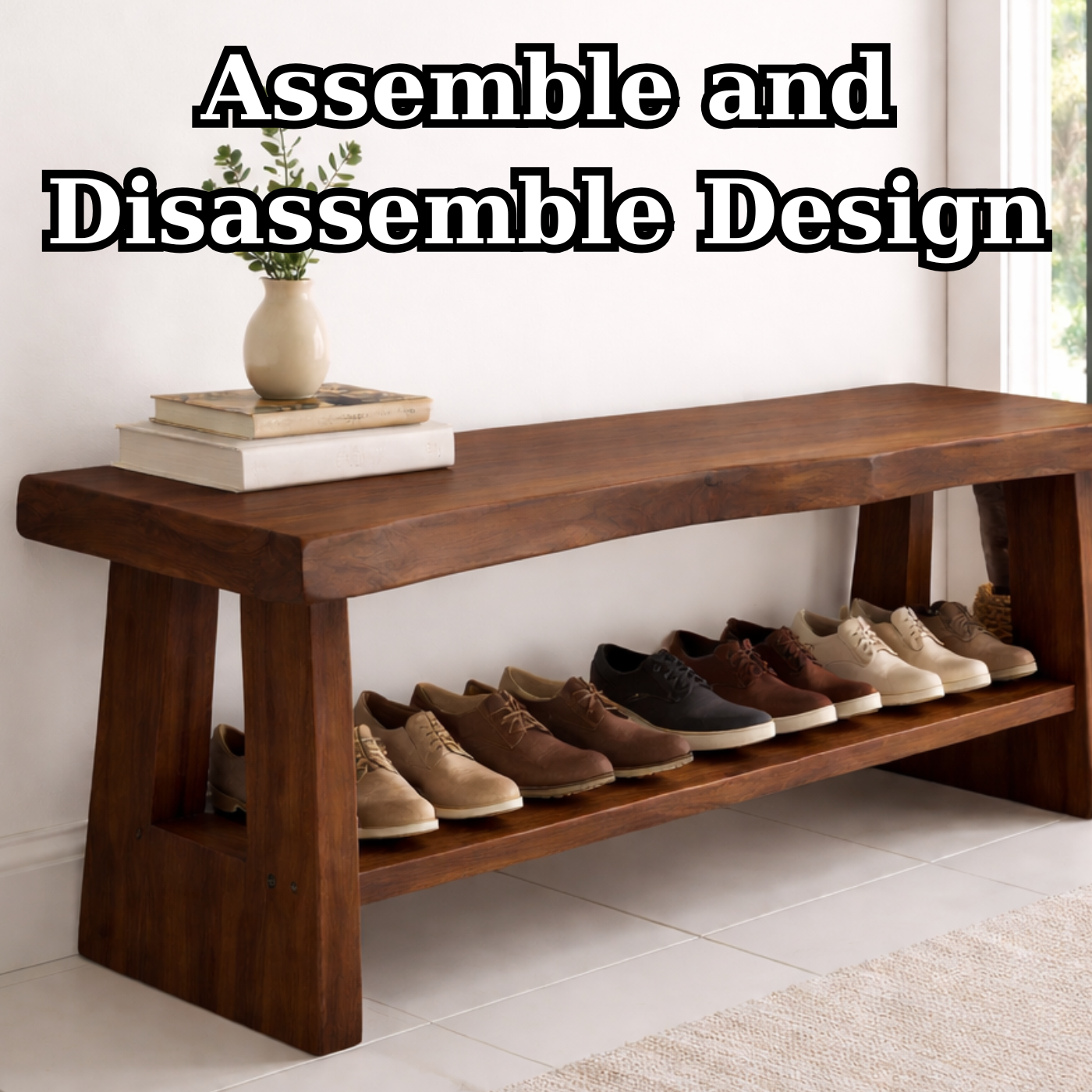 Solid Wood Entryway Shoe Bench with Open Shelf – Minimalist Storage Bench