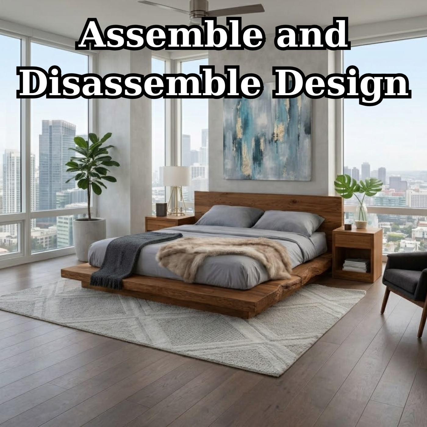 Handcrafted Live Edge Solid Wood Low Platform Bed with Minimalist Headboard