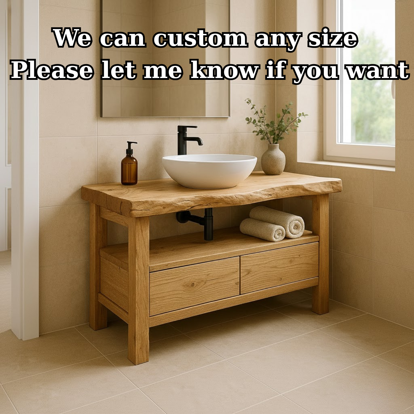 Handcrafted Solid Wood Bathroom Vanity with Dual Drawers and Open Shelf for Minimalist Bathrooms