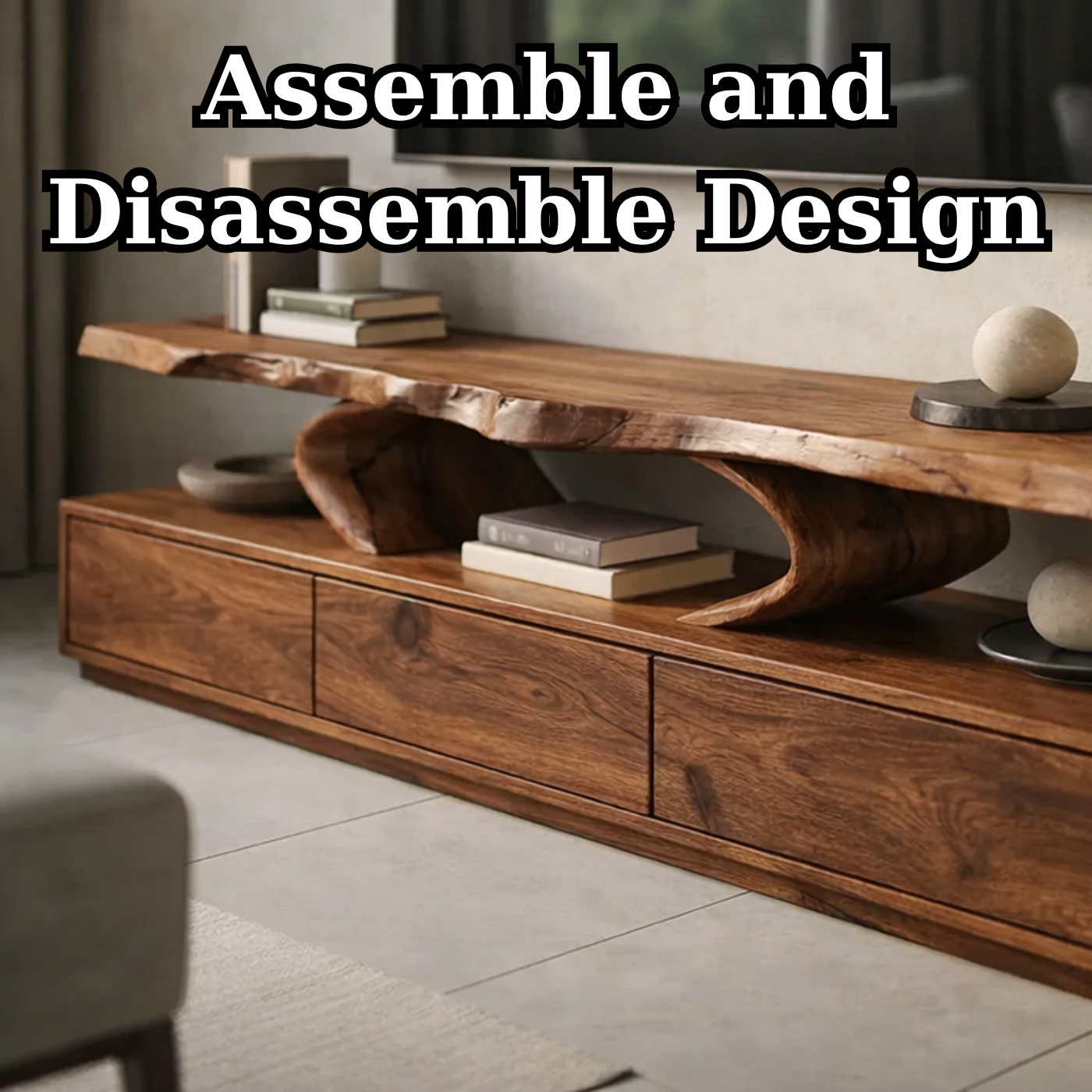 Live Edge Solid Wood TV Stand – Organic Modern Low Profile Media Console with Storage