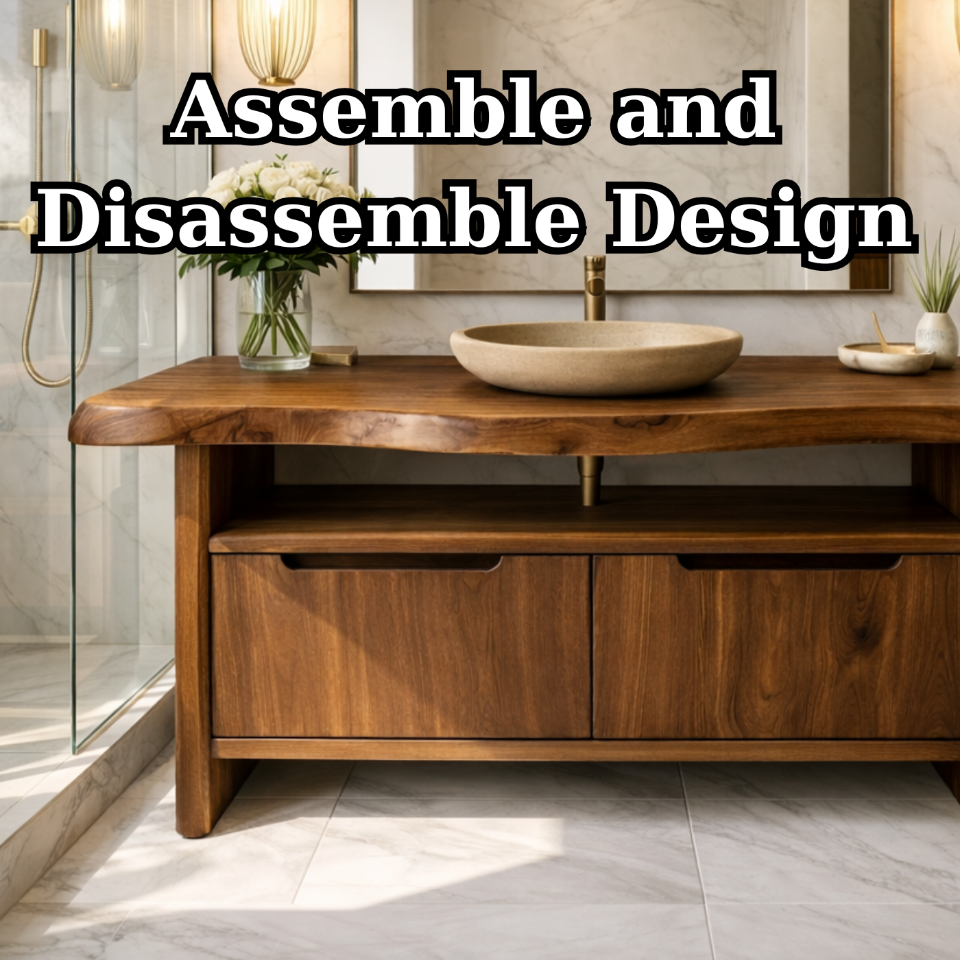 Live Edge Solid Wood Bathroom Vanity with Dual Drawers and Open Shelf for Contemporary Bathrooms