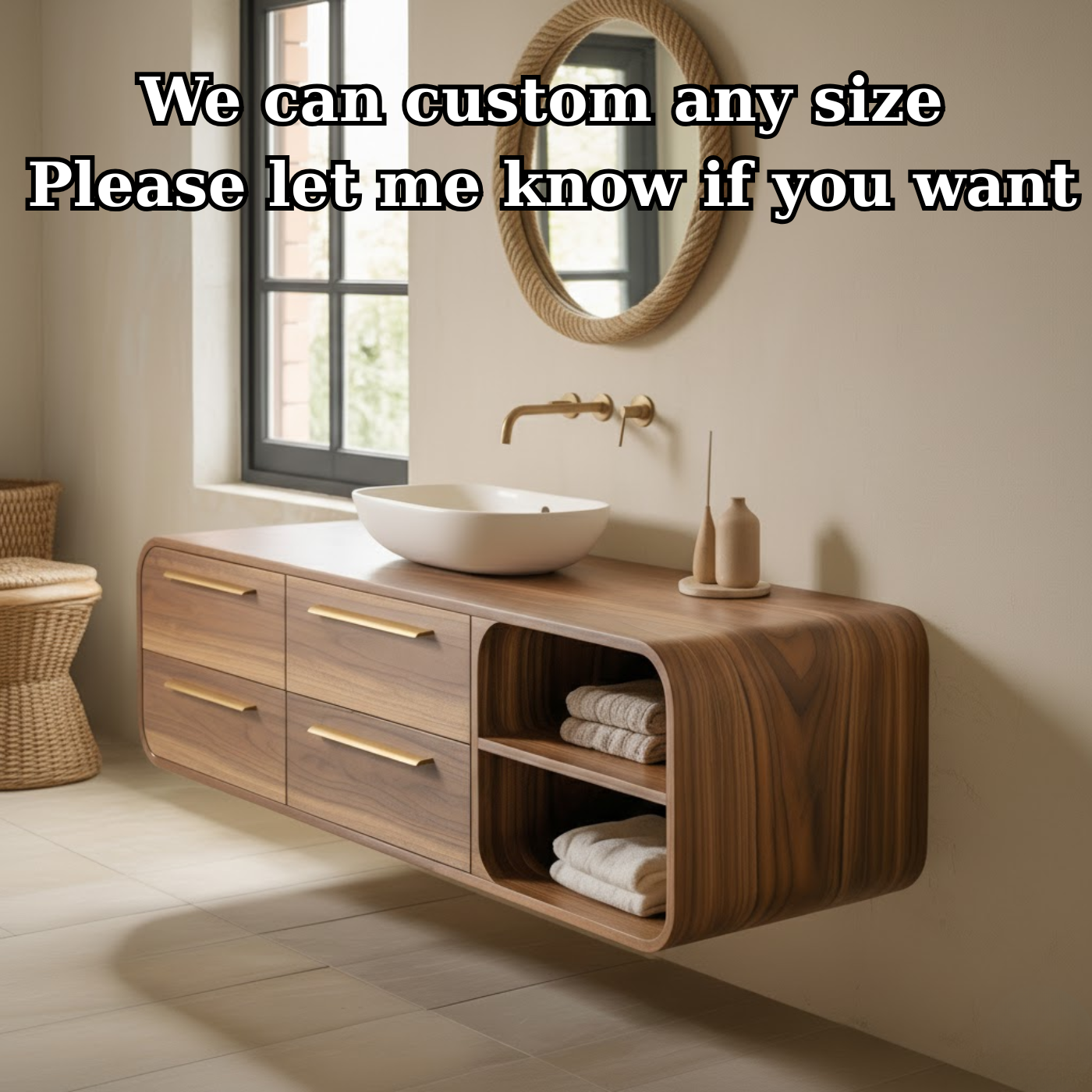 Luxury Floating Solid Wood Bathroom Vanity with Open Shelf Storage