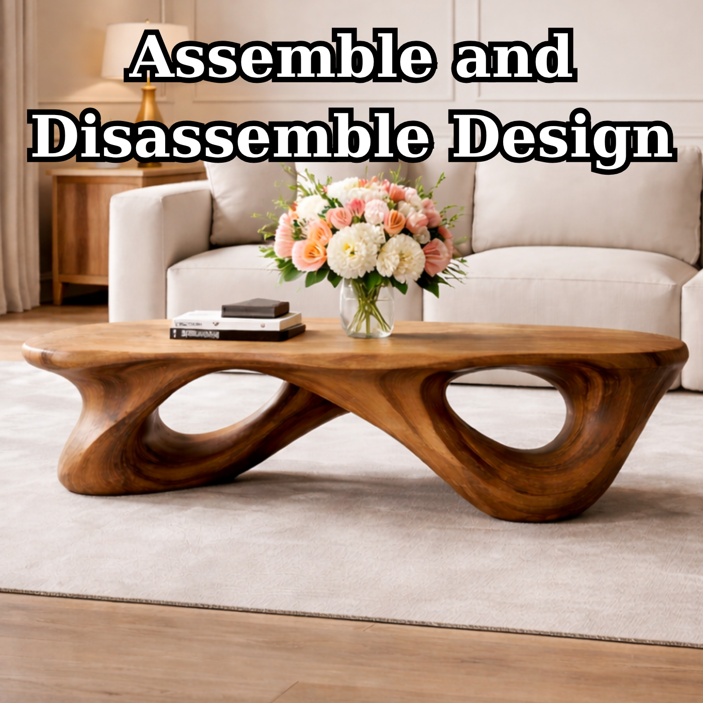 Handcrafted Solid Wood Coffee Table with Sculptural Open Loop Base