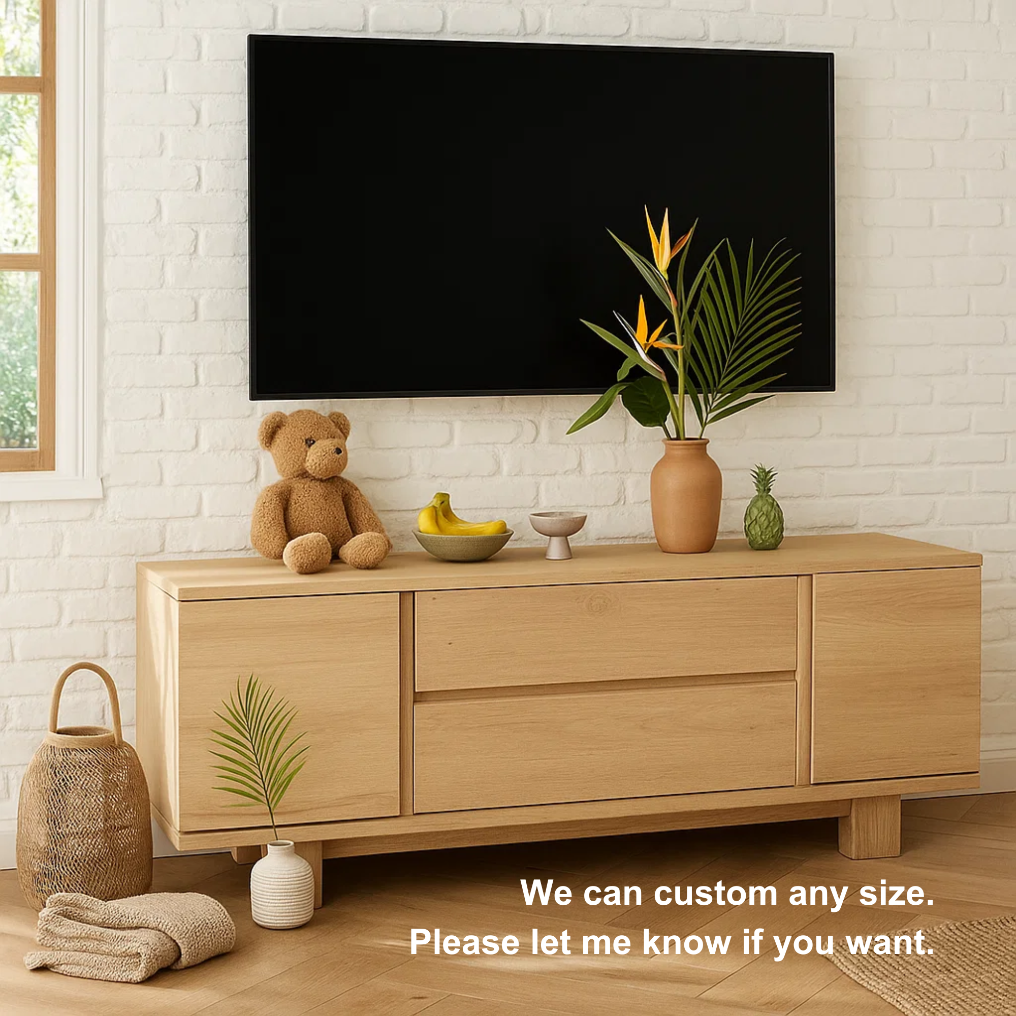 Modern Wood TV Stand With Drawers Long Media Console Low Profile Entertainment Center