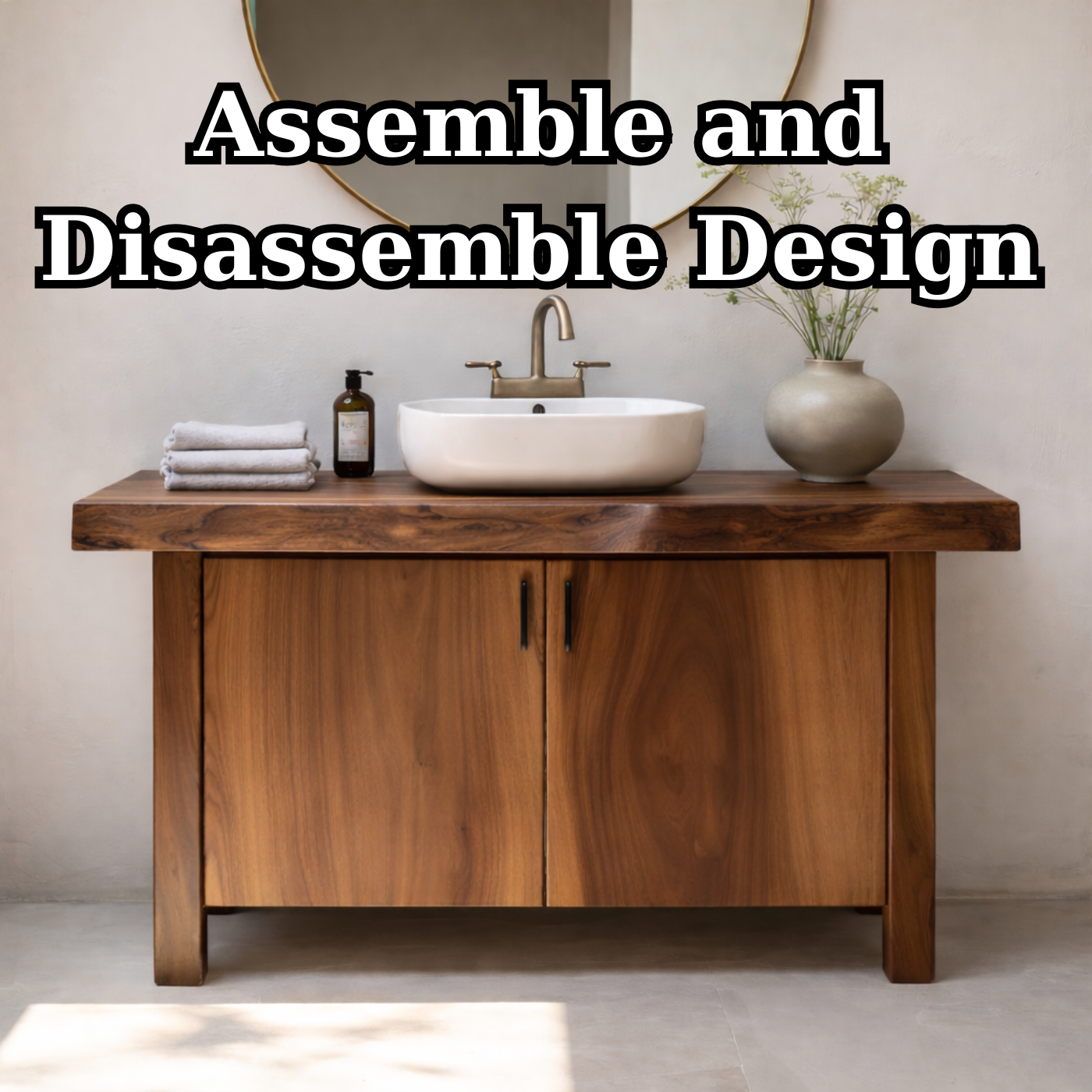 Solid Wood Bathroom Vanity with Slab Doors – Modern Organic Freestanding Single Sink Cabinet