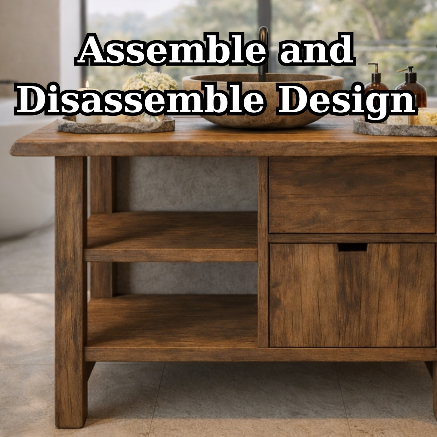 Modern Solid Wood Vanity Cabinet with Drawer and Open Storage for Minimalist Bathrooms
