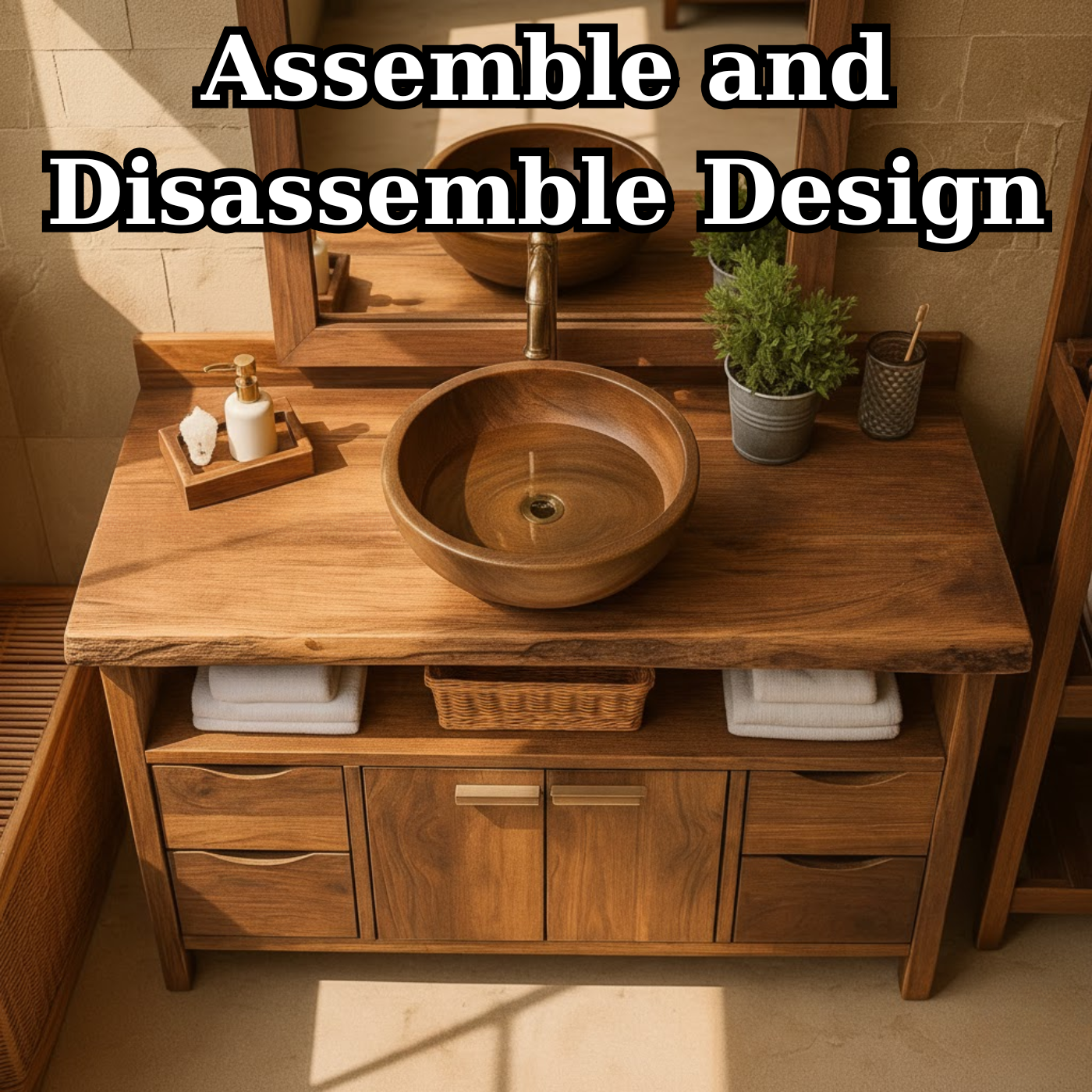Rustic Solid Wood Bathroom Vanity Cabinet with Multi-Drawer Storage and Open Shelf