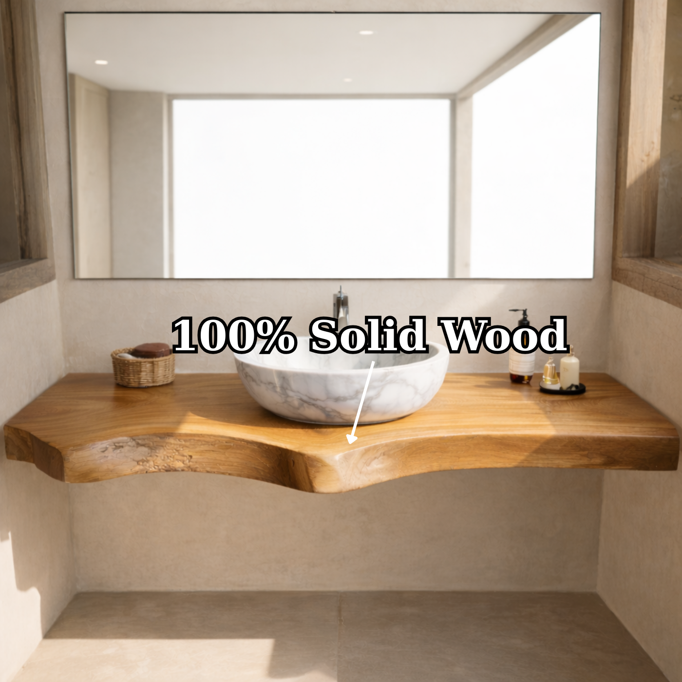 Live Edge Floating Bathroom Vanity Top, Solid Wood Wall Mounted Vanity Counter