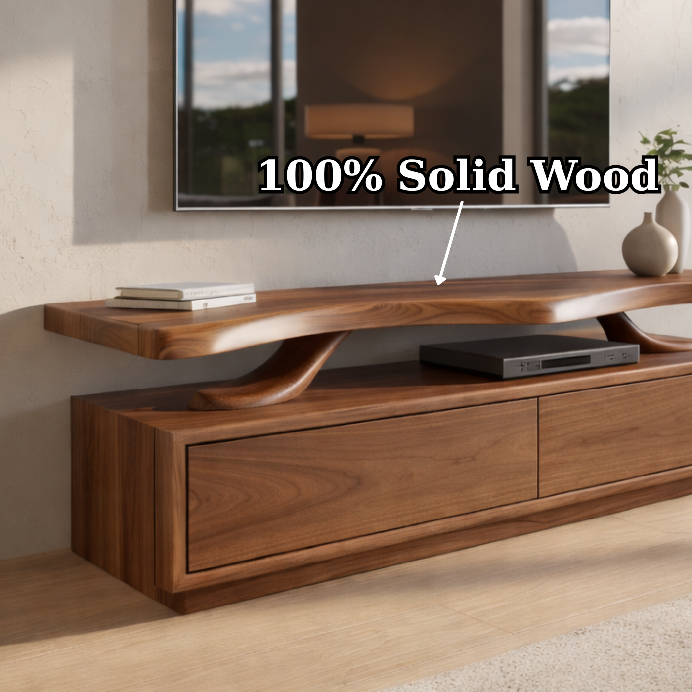 Live Edge Walnut Wood TV Stand with Drawers – Rustic Style Media Console