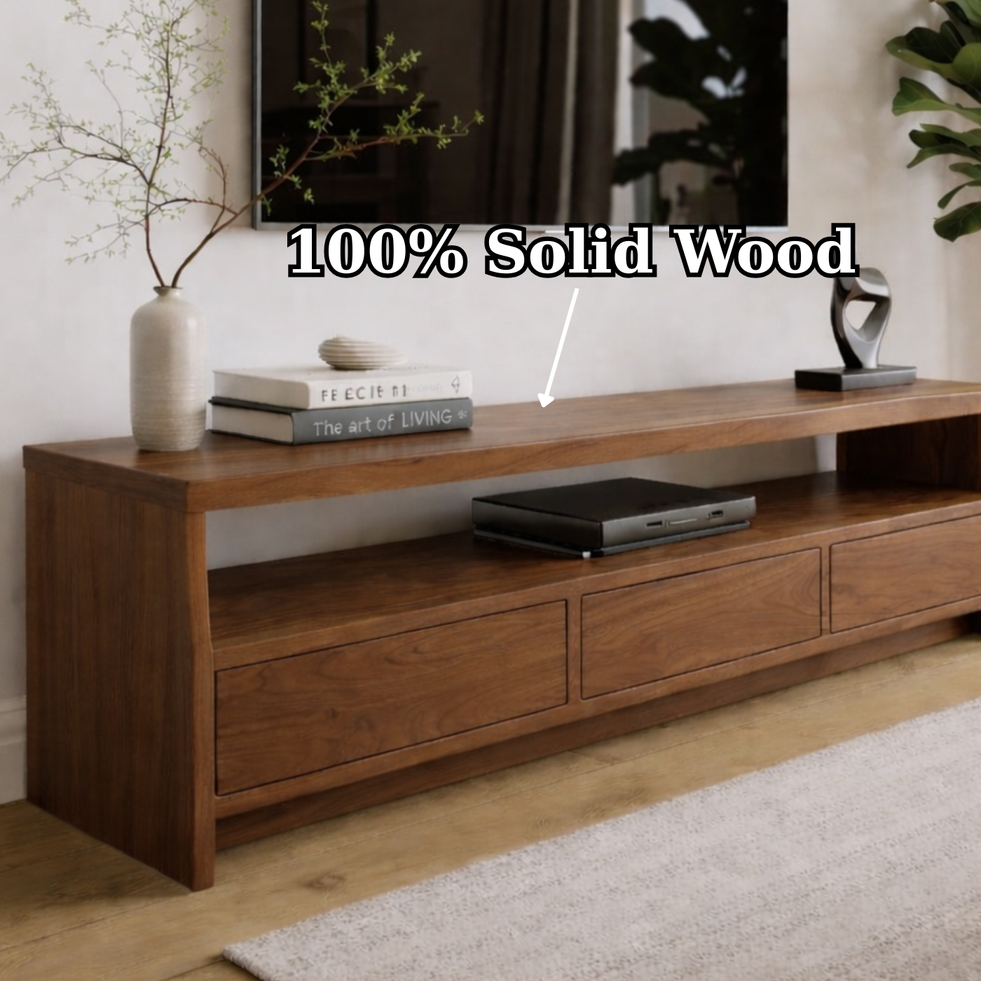 Solid Wood TV Stand with Drawers and Open Shelf for Contemporary Homes