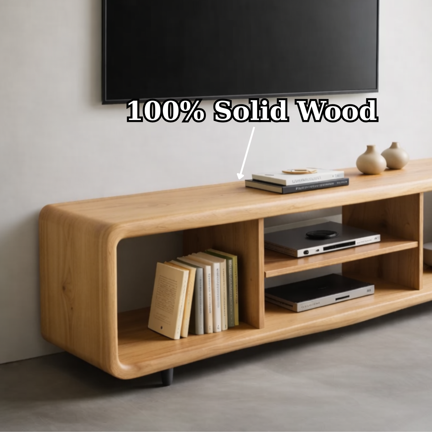 Solid Wood TV Stand with Open Shelves for Minimalist Interiors