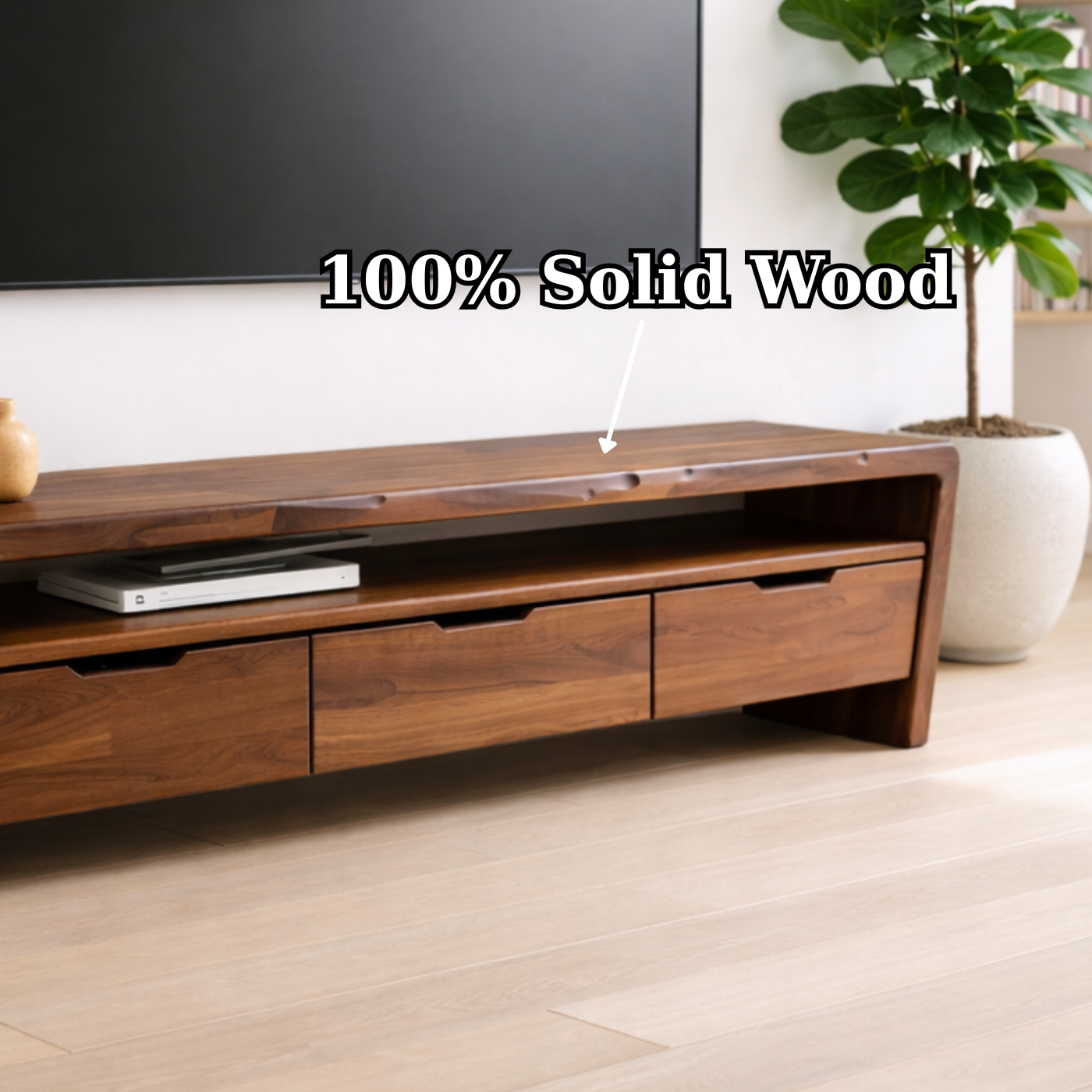 Solid Wood TV Stand with Drawers and Open Shelf for Minimalist Living Spaces