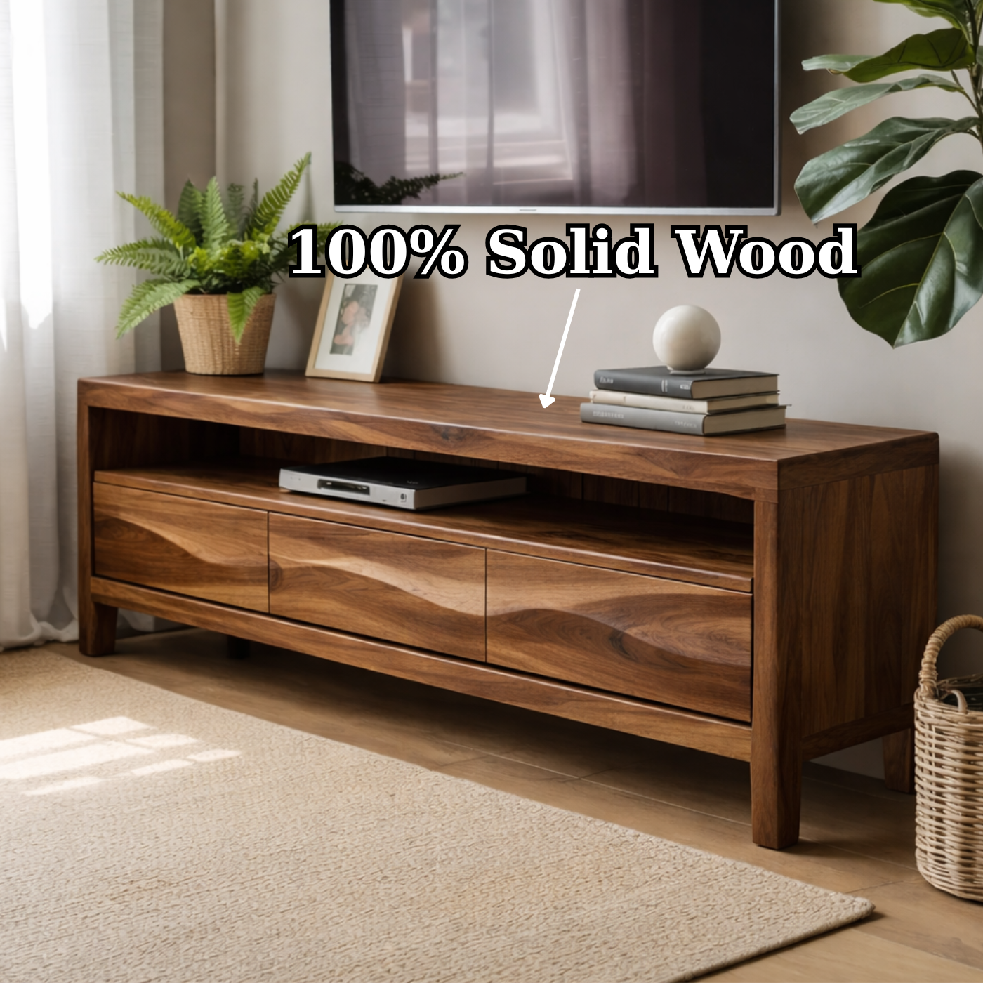 Solid Wood TV Stand with Drawers and Open Shelf for Contemporary Living Rooms