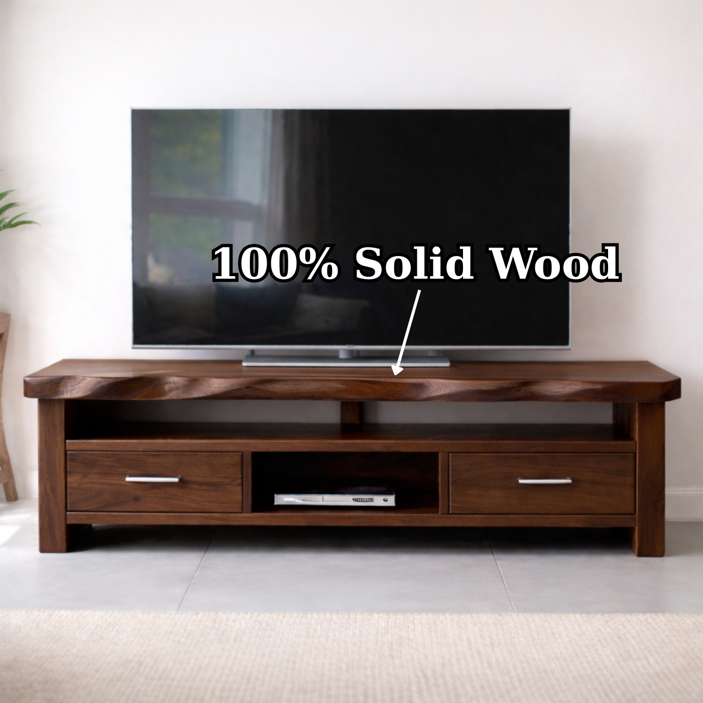 Solid Wood TV Stand with Drawers and Open Media Shelf