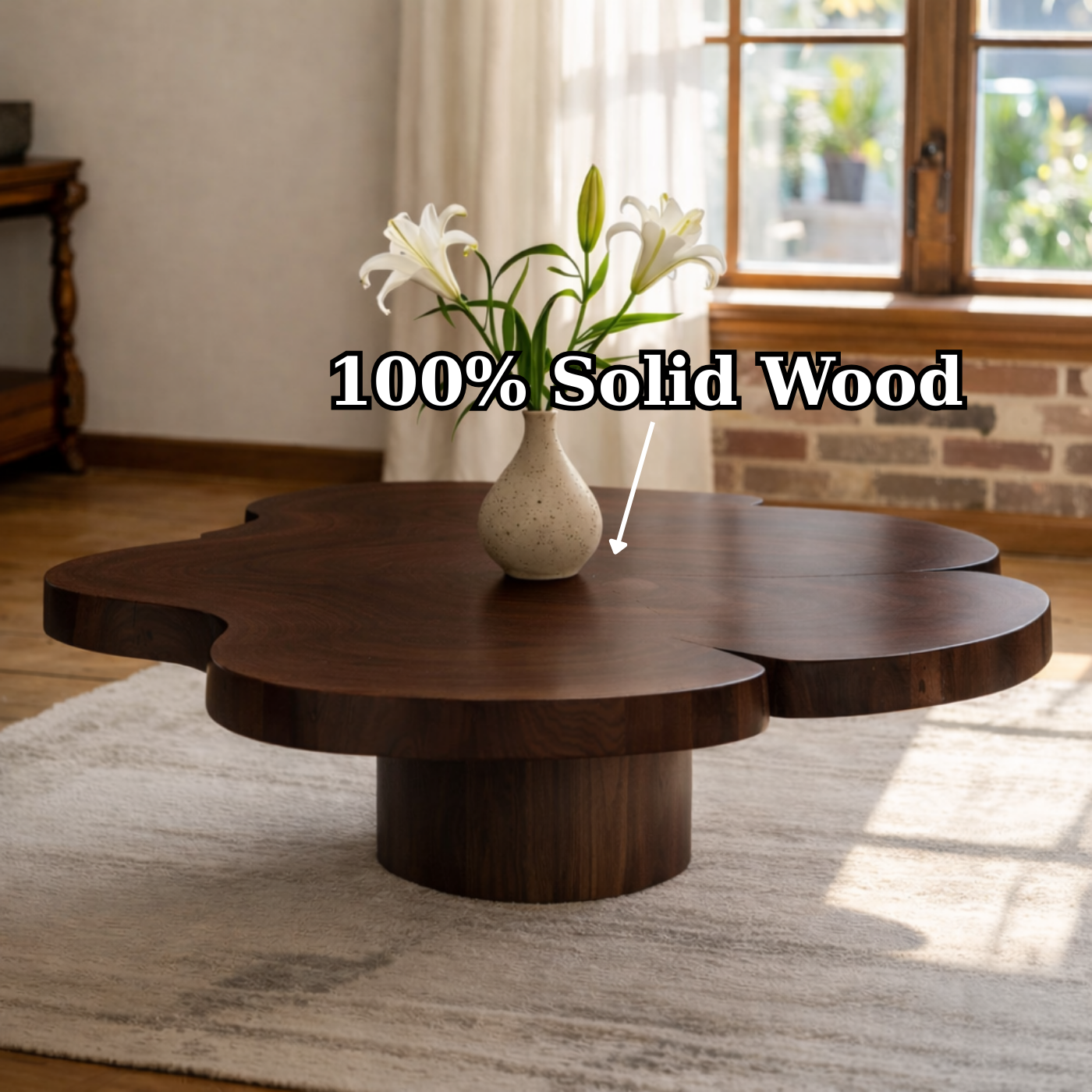 Organic Shaped Walnut Coffee Table with Pedestal Base, Modern Sculptural Design for Living Room