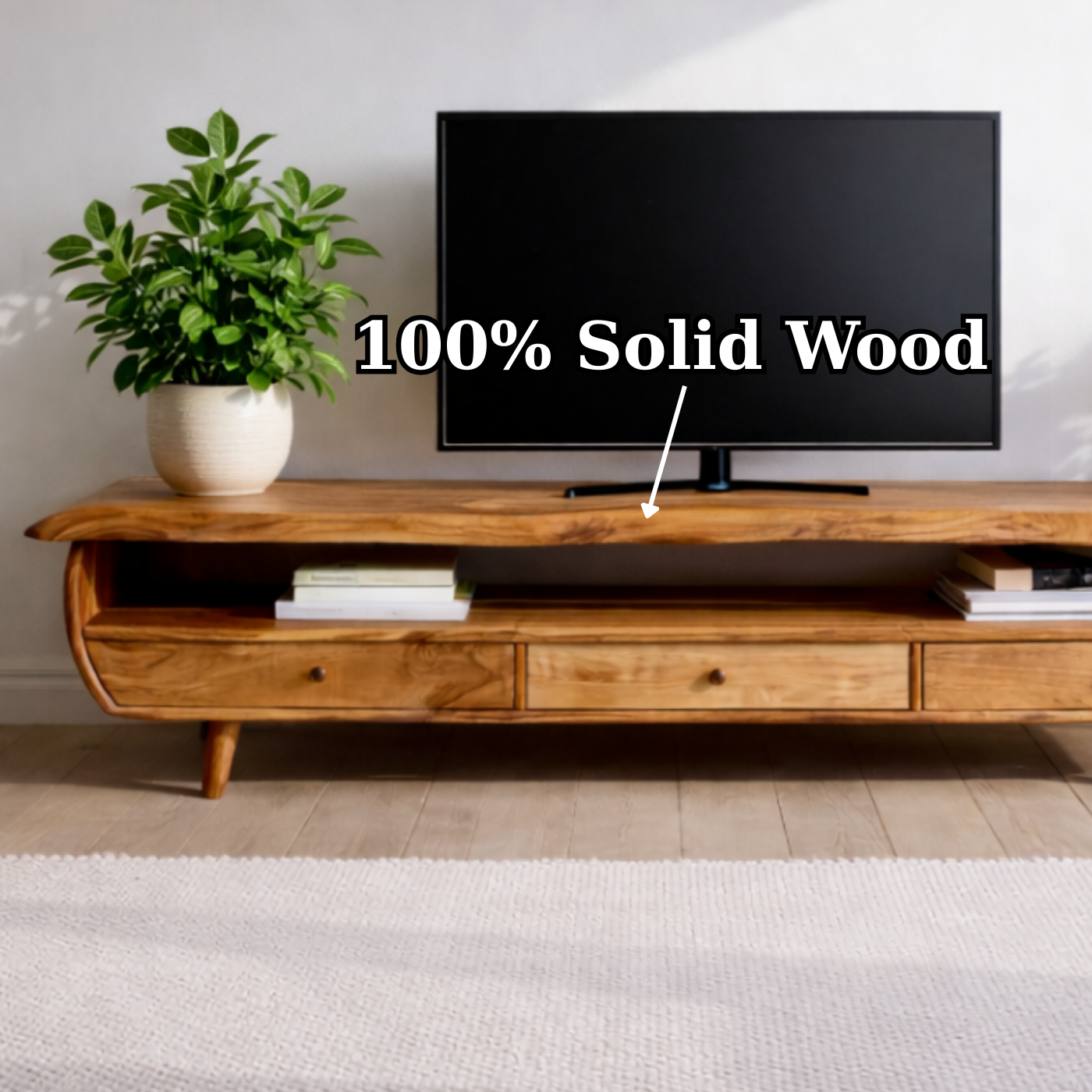 Solid Wood TV Stand for Living Room with Storage Drawers