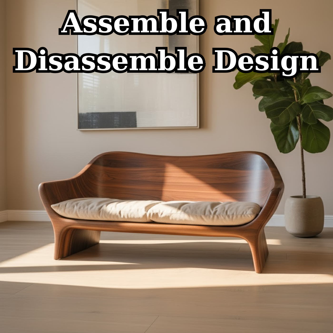 Modern Solid Wood Sofa with Sculpted Curved Frame