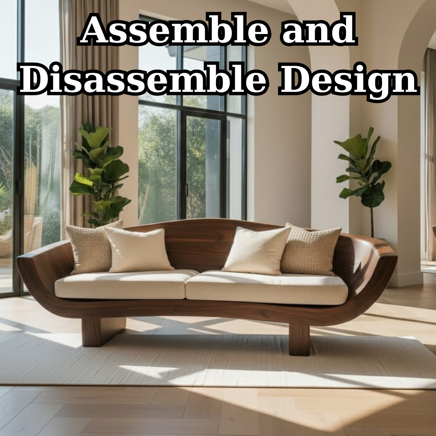 Luxury Sculptural Solid Wood Sofa with Organic Curved Frame