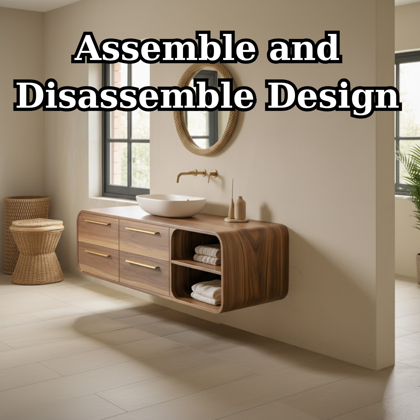 Luxury Floating Solid Wood Bathroom Vanity with Open Shelf Storage