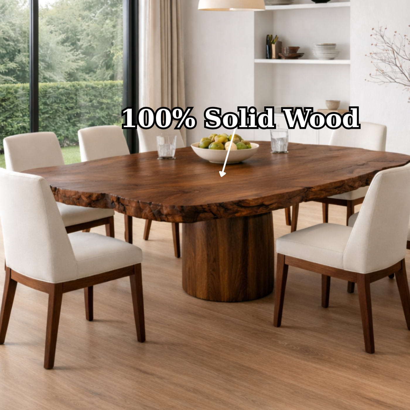 Handcrafted Solid Wood Round Dining Table with Live Edge Top and Pedestal Base