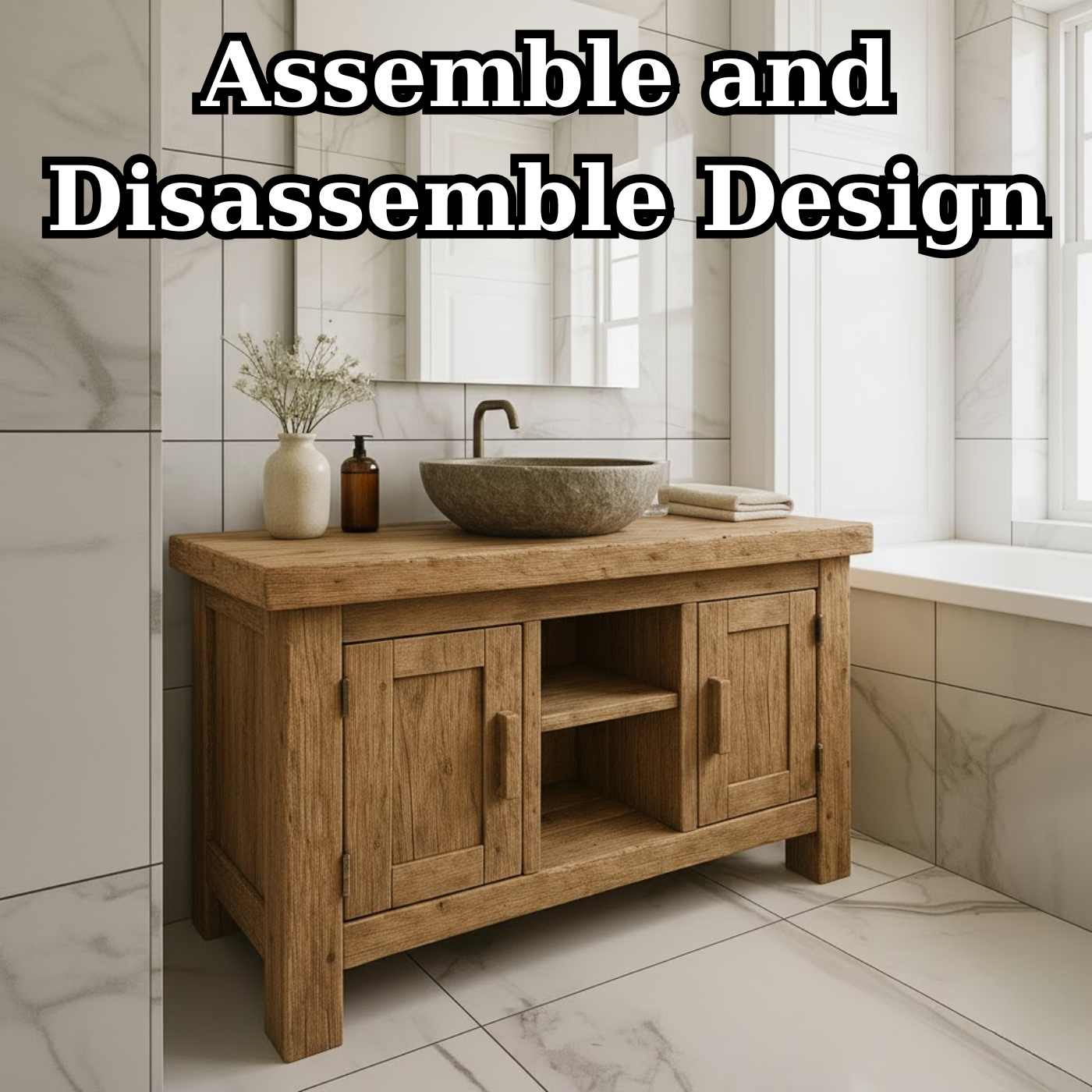 Farmhouse Solid Wood Bathroom Vanity Cabinet with Double Door Storage and Open Shelf