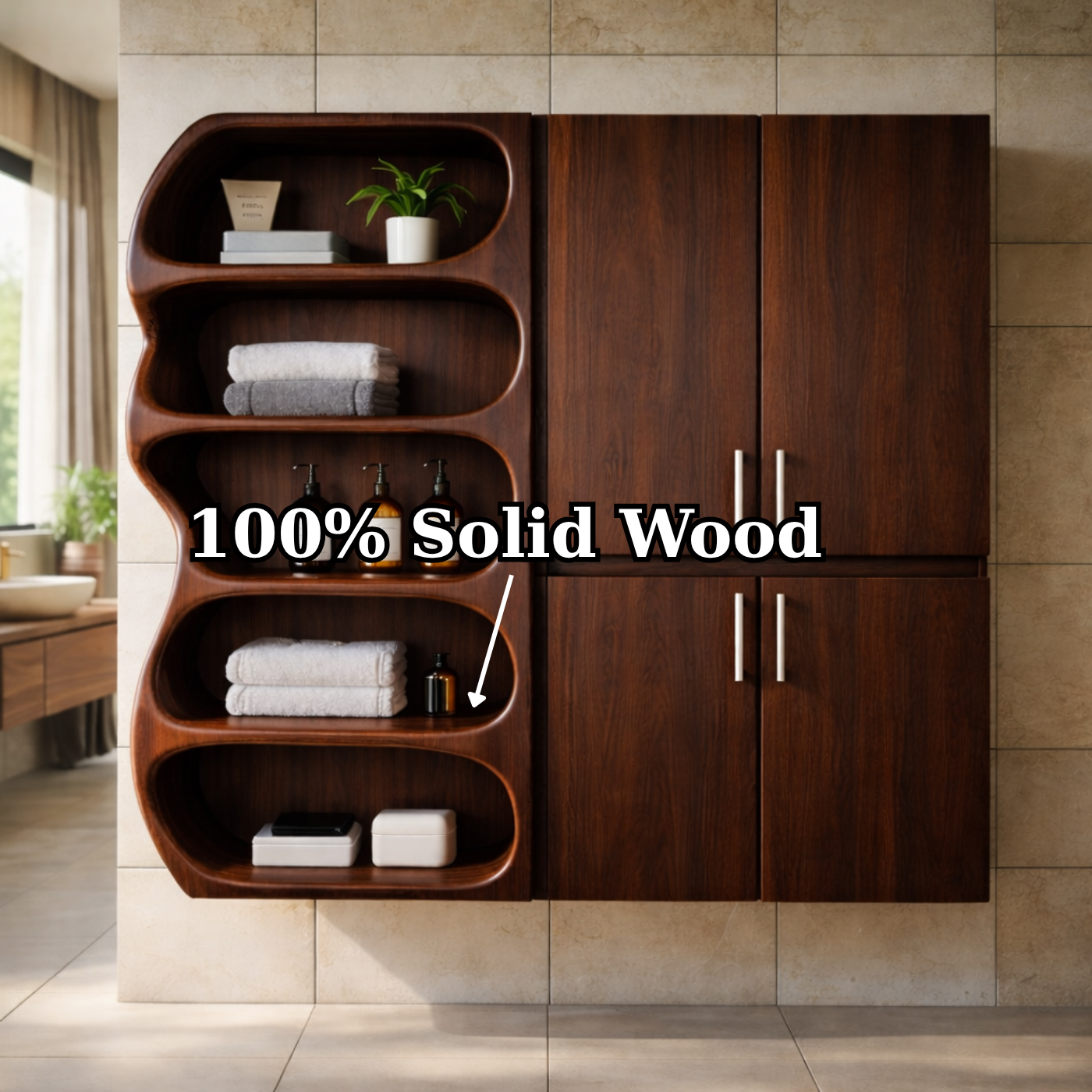 Solid Wood Bathroom Storage Cabinet with Open Shelf – Modern Wall Mounted Organizer