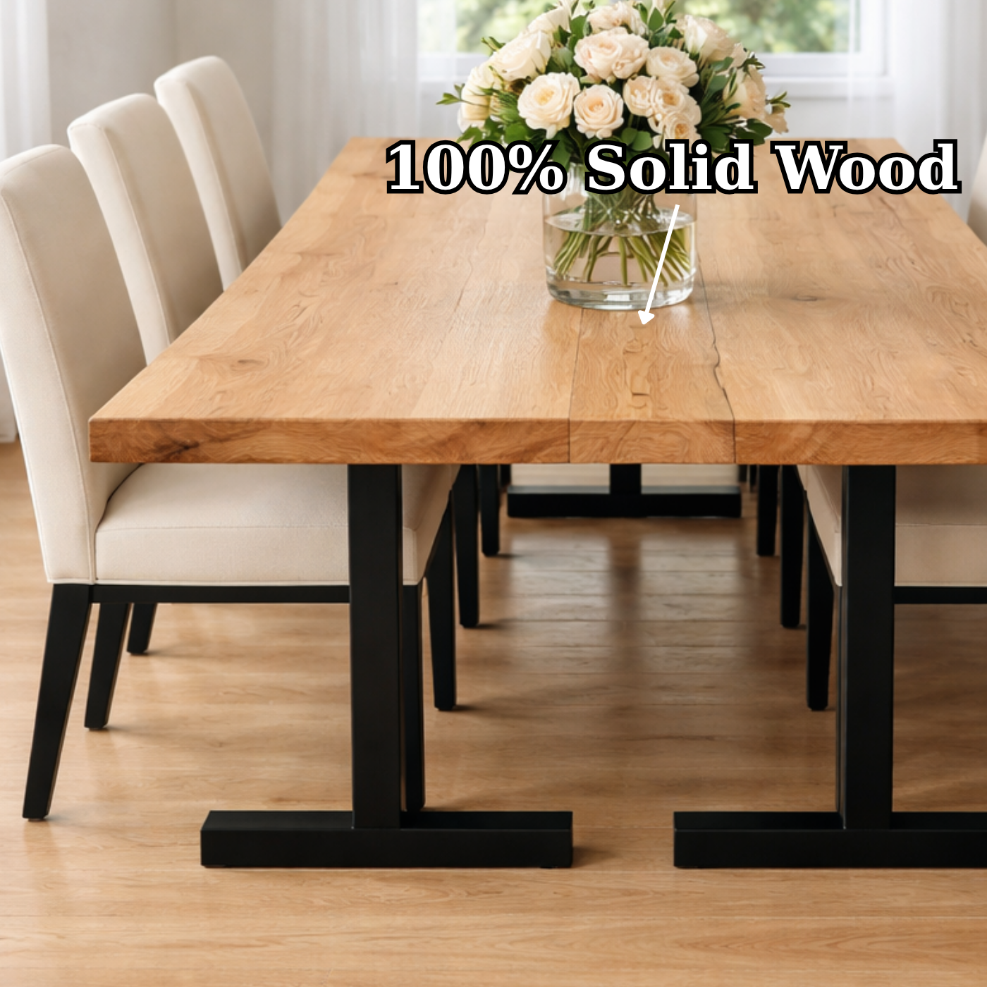 Solid Wood Dining Table with Black Metal Legs Modern Industrial Style